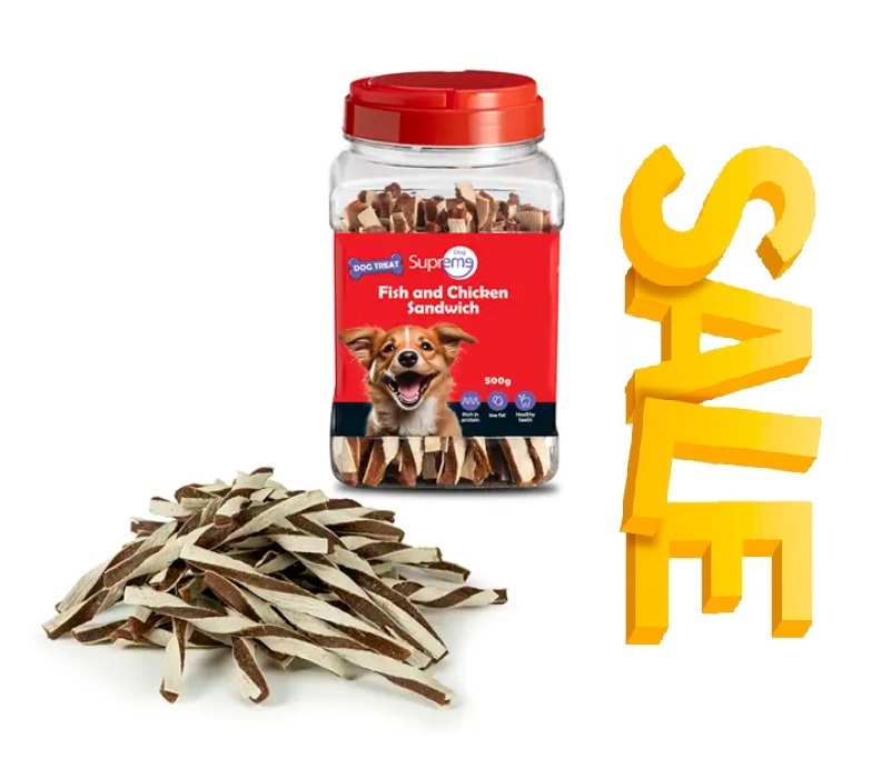 מבצע! 2 צנצנות חטיפי סופרים סופרים סנדוויץ' דג ועוף לכלבים ב-99₪! 