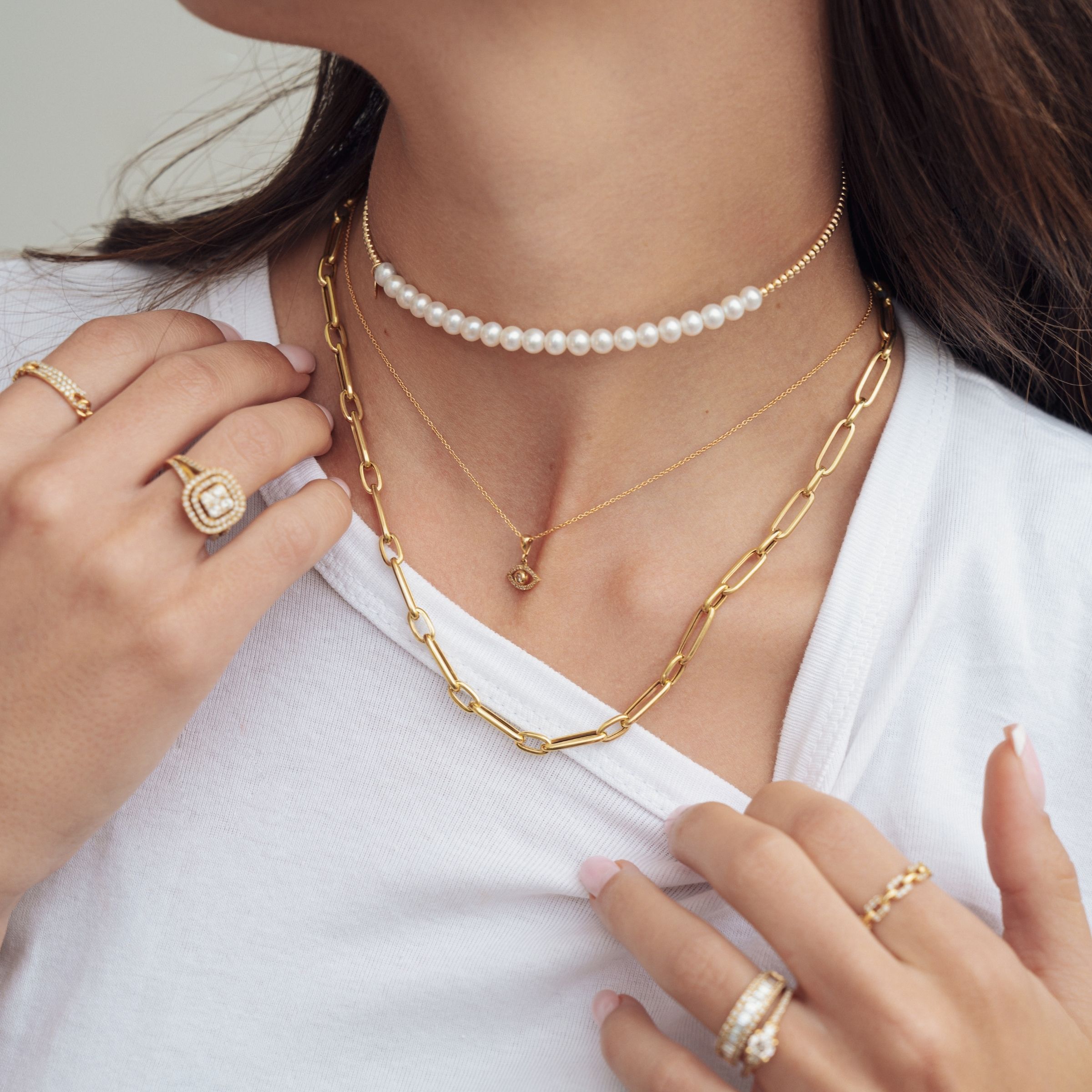 שרשרת צ'וקר זהב בשילוב פנינים