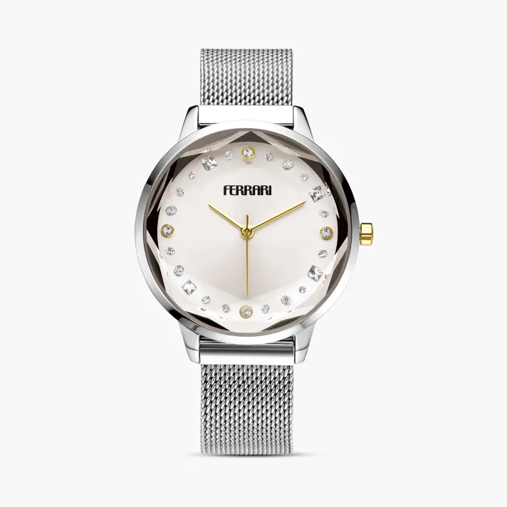 שעון FERRARI עם זכוכית יהלום ולוח מוכסף