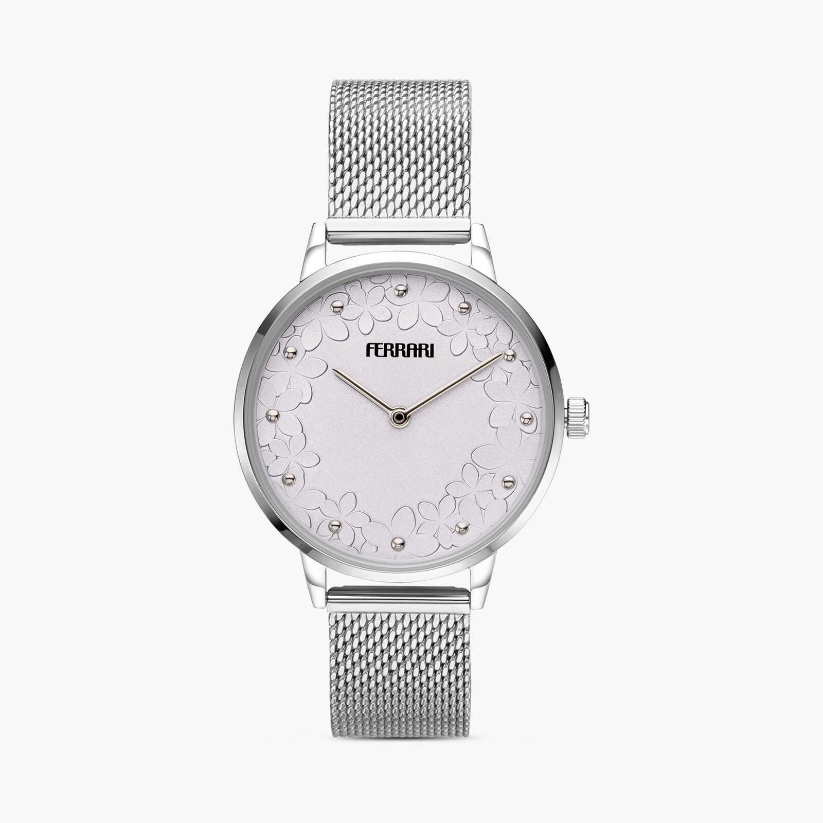 שעון FERRARI לנשים עם לוח אפור ועיטור פרחים