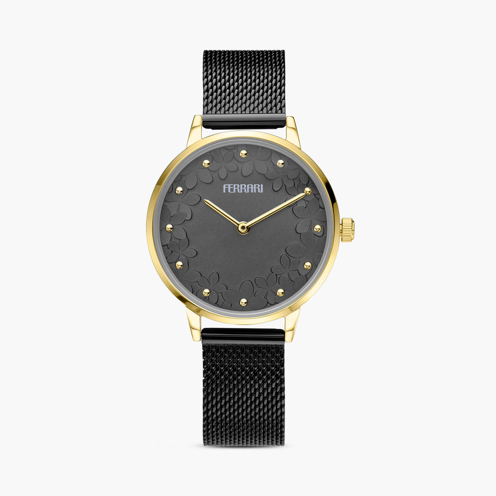 שעון FERRARI לנשים עם לוח שחור ועיטור פרחים