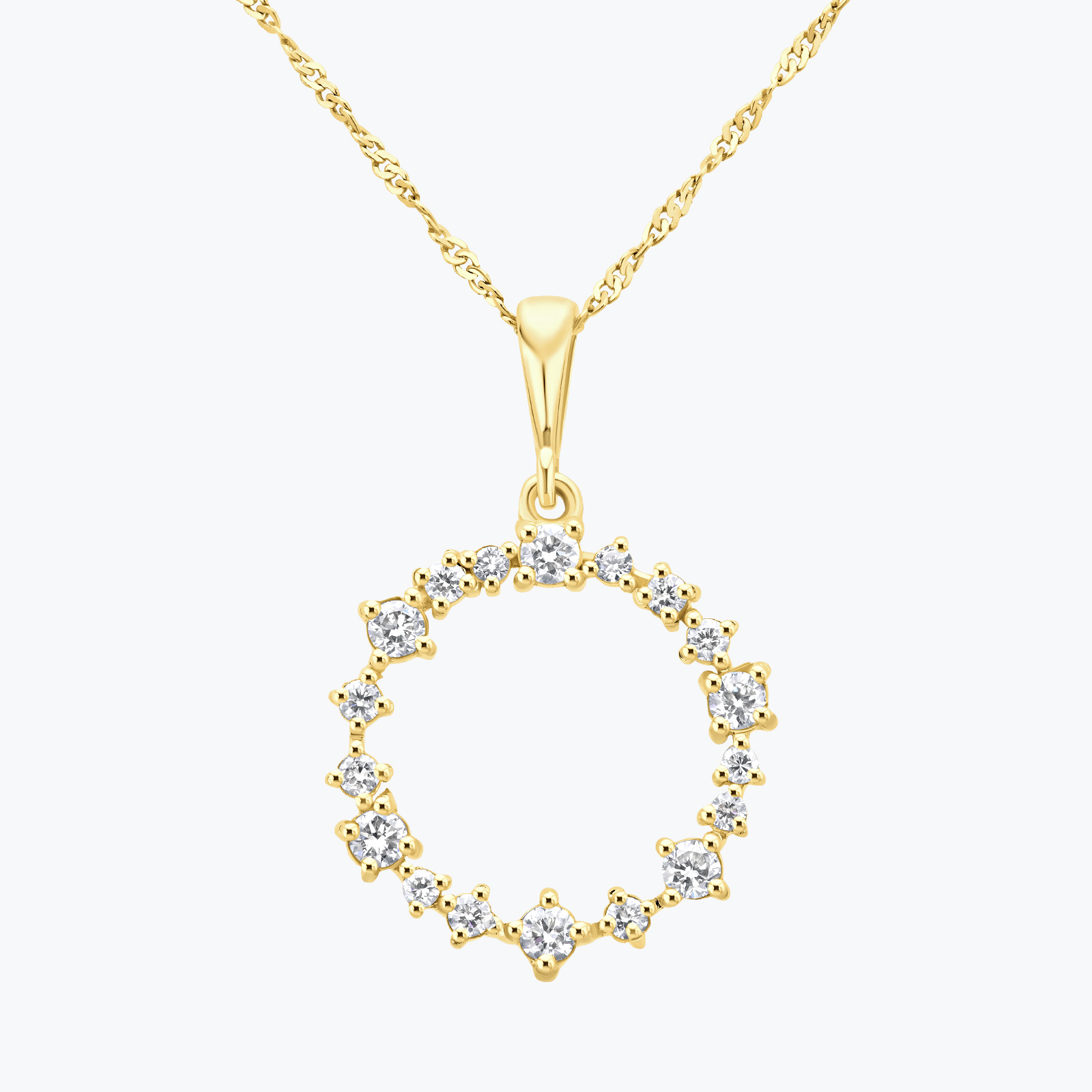 תליון זהב עגול משובץ יהלומים נוצצים