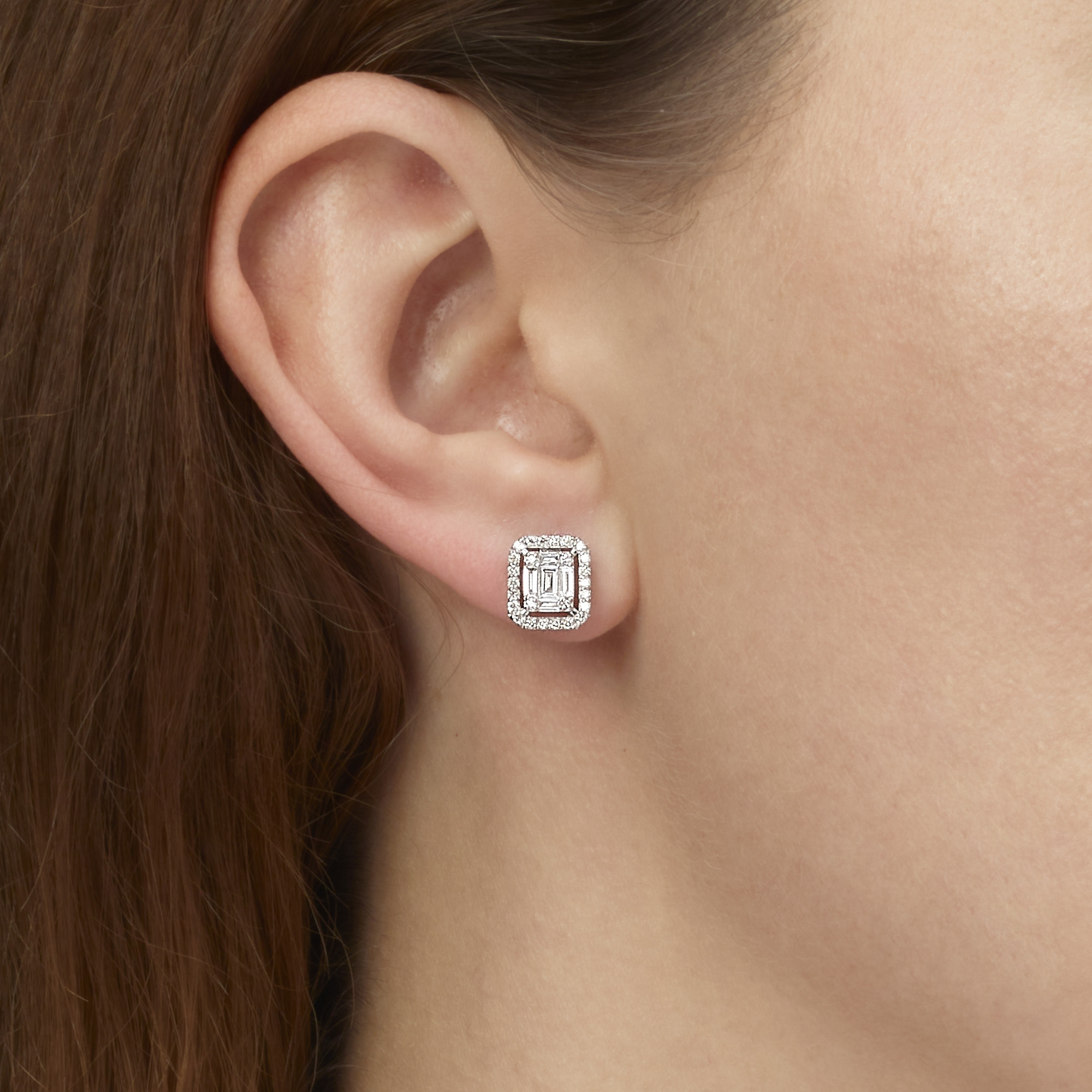 עגילי זהב מלבניים משובצים יהלומים