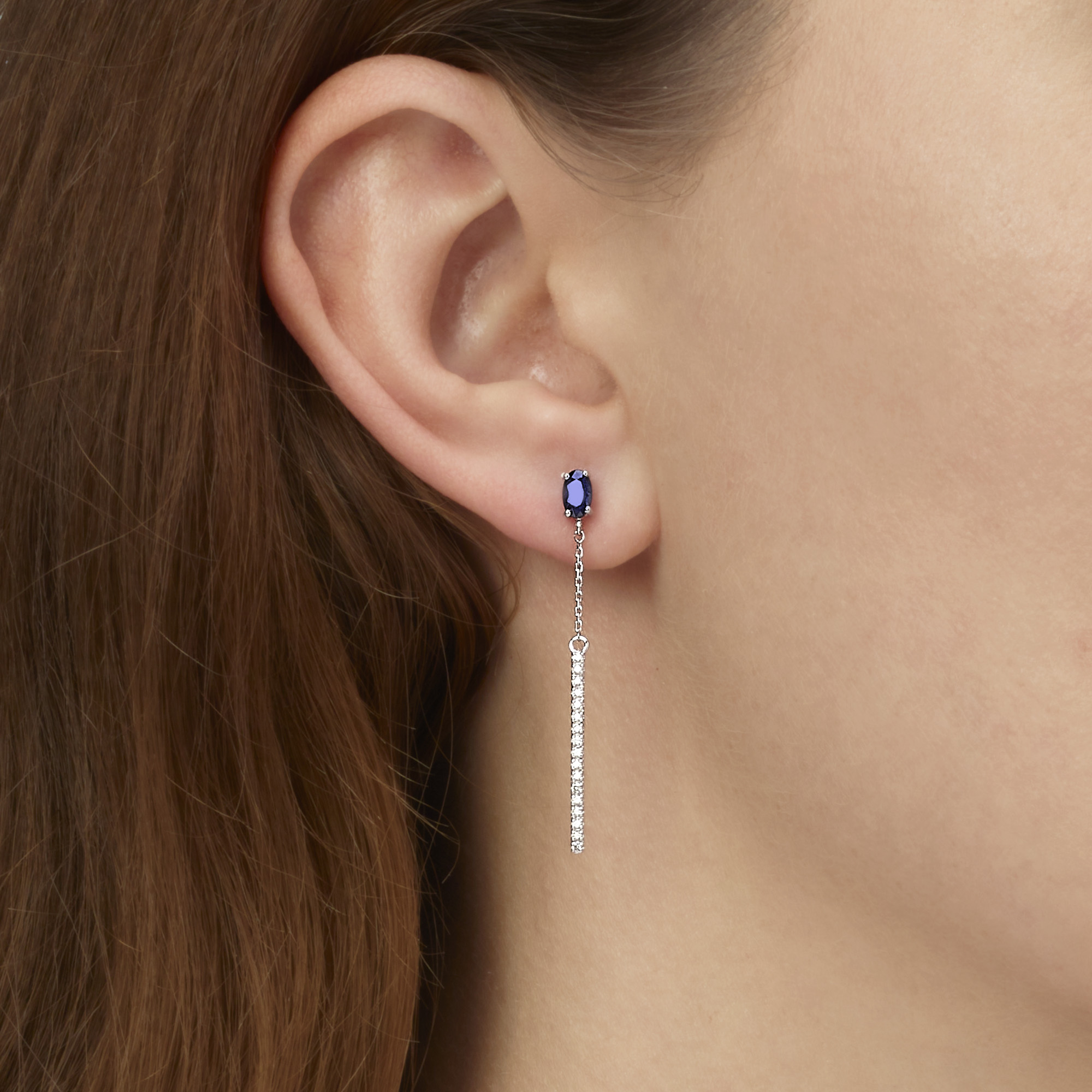 עגילי יהלום עם ספיר אורך 3.9 ס"מ