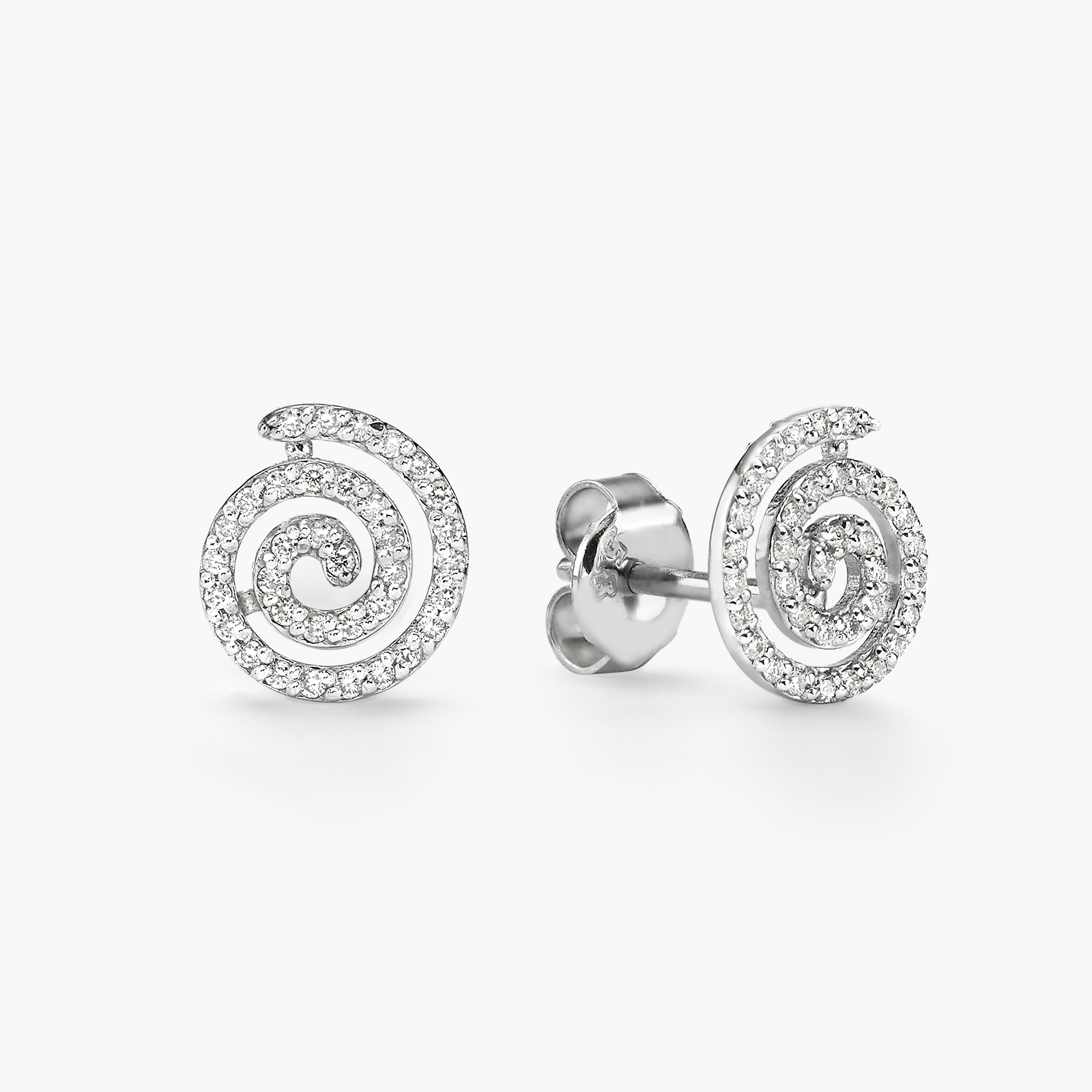 עגילי ספירלה מזהב משובצים יהלומים