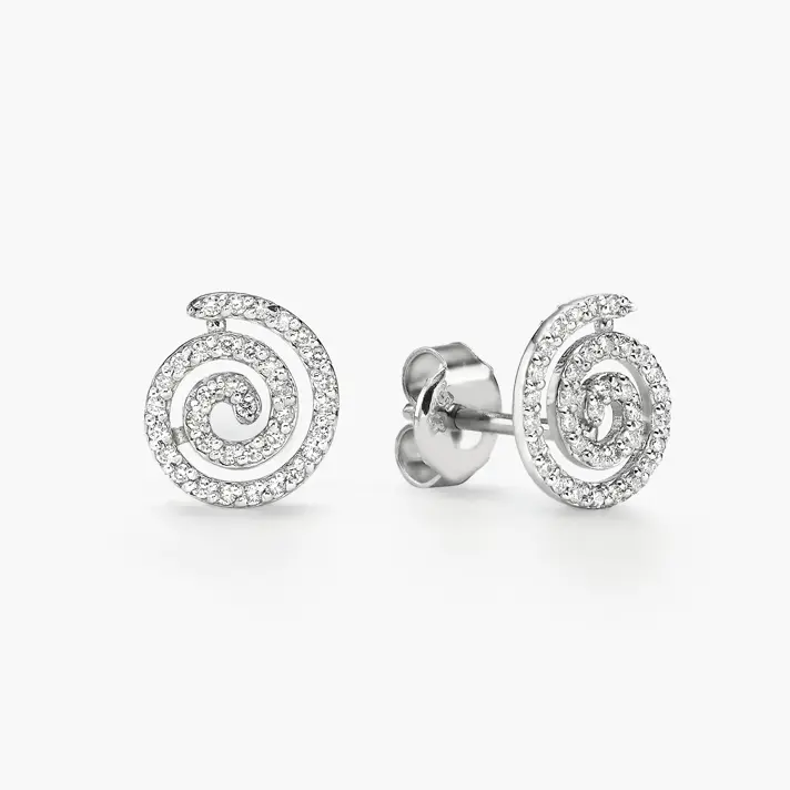 עגילי ספירלה מזהב משובצים יהלומים