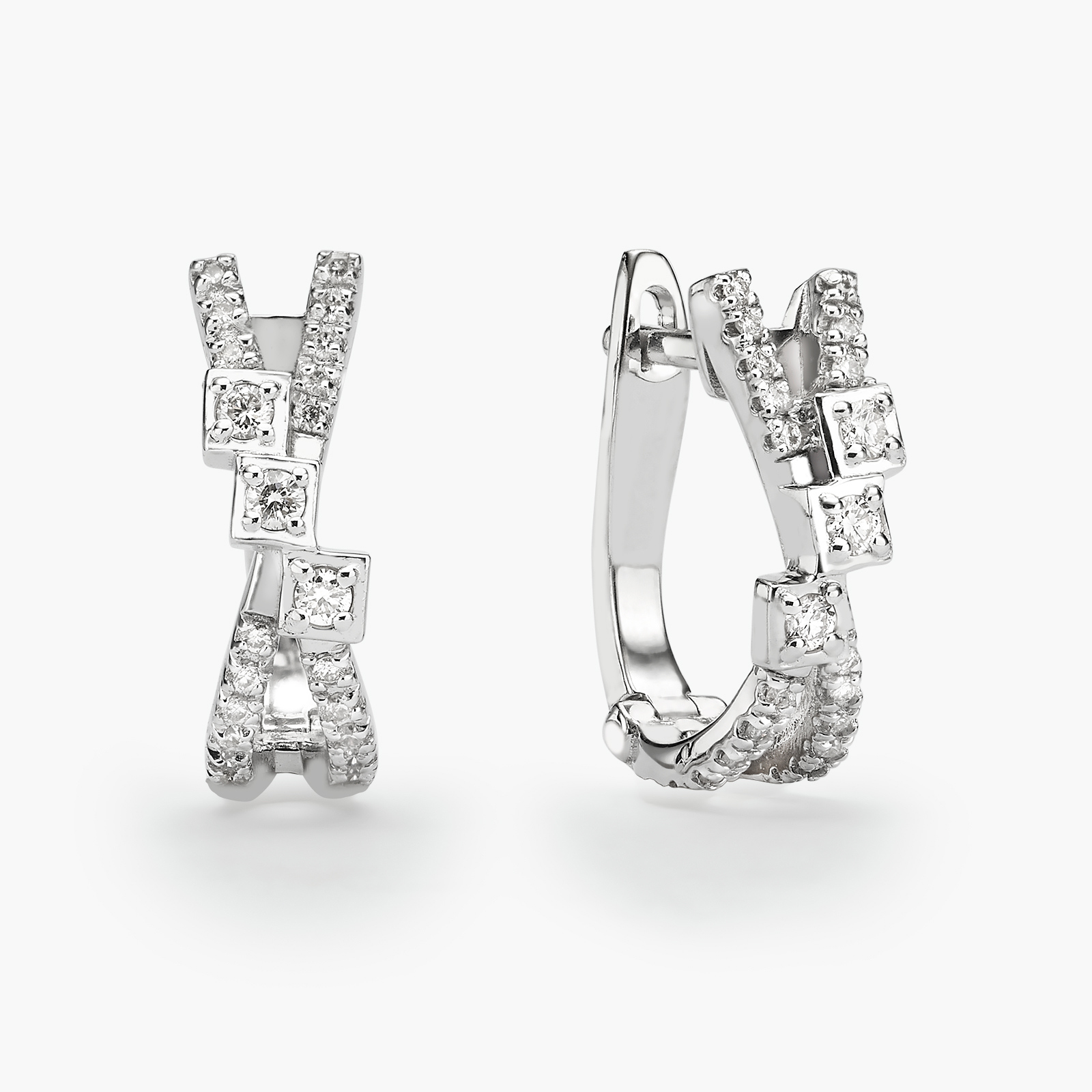 עגילי זהב X משובצים יהלומים