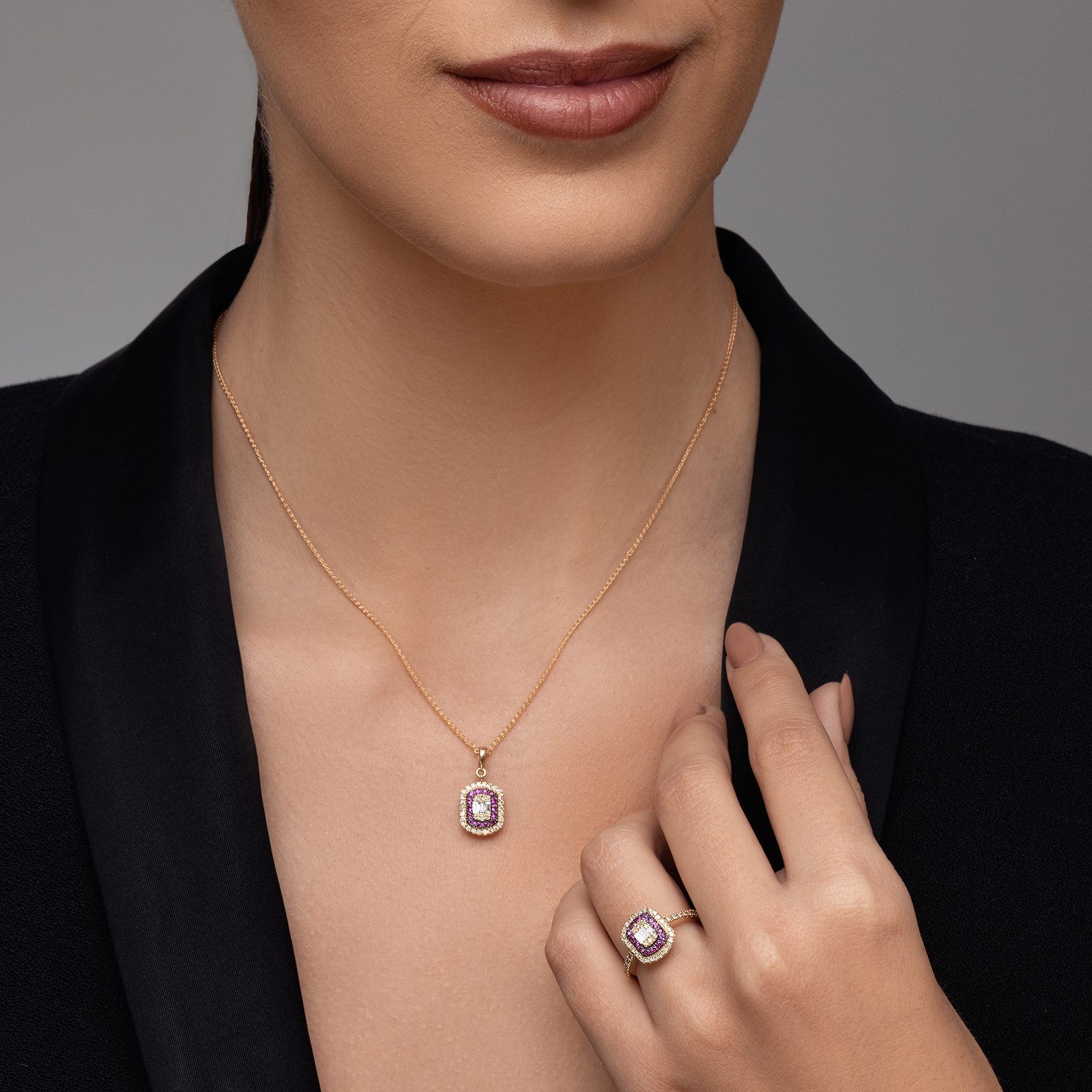 טבעת מיה בשיבוץ רובי ויהלומים