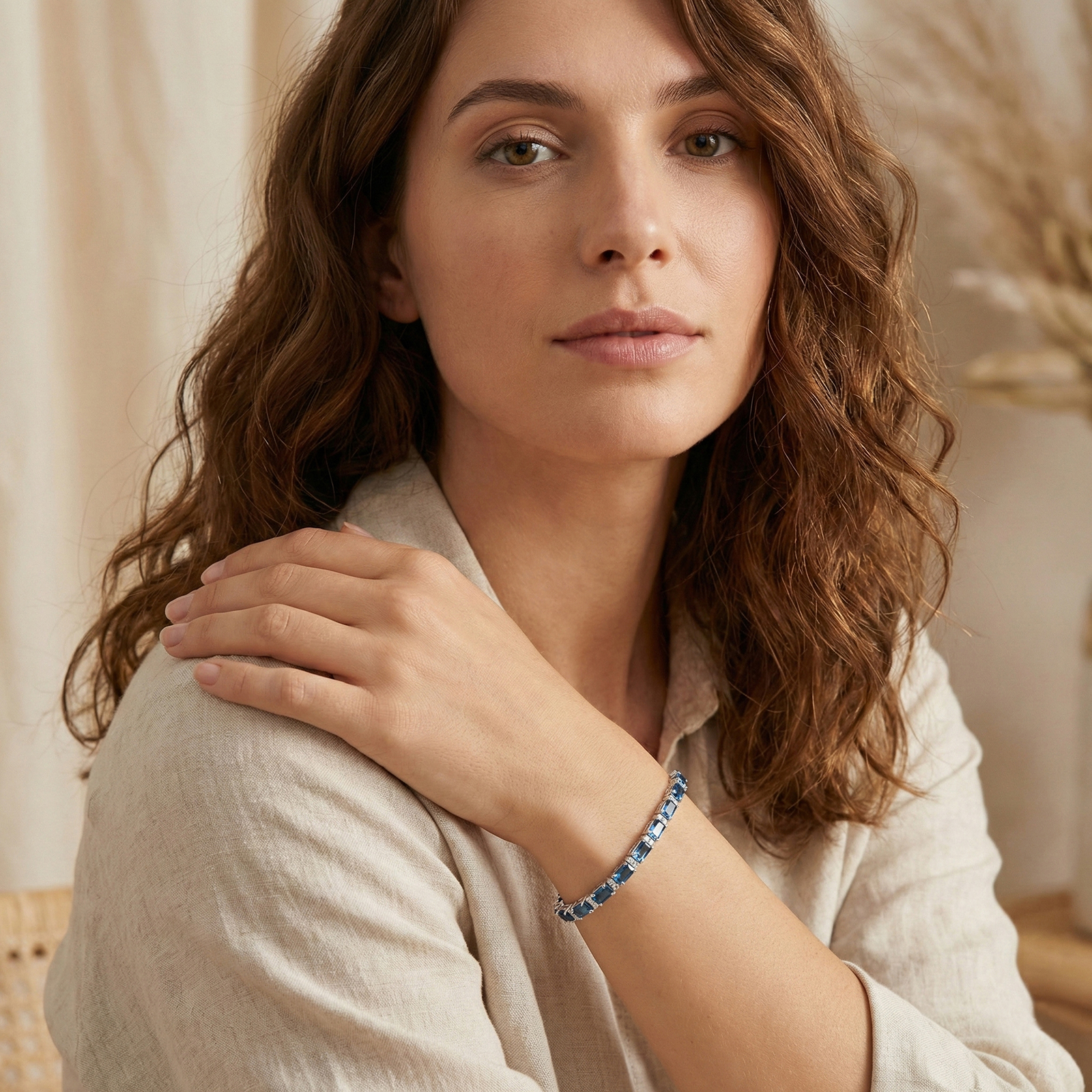 צמיד טניס זהב 14K משובץ יהלומים ובלו לונדון