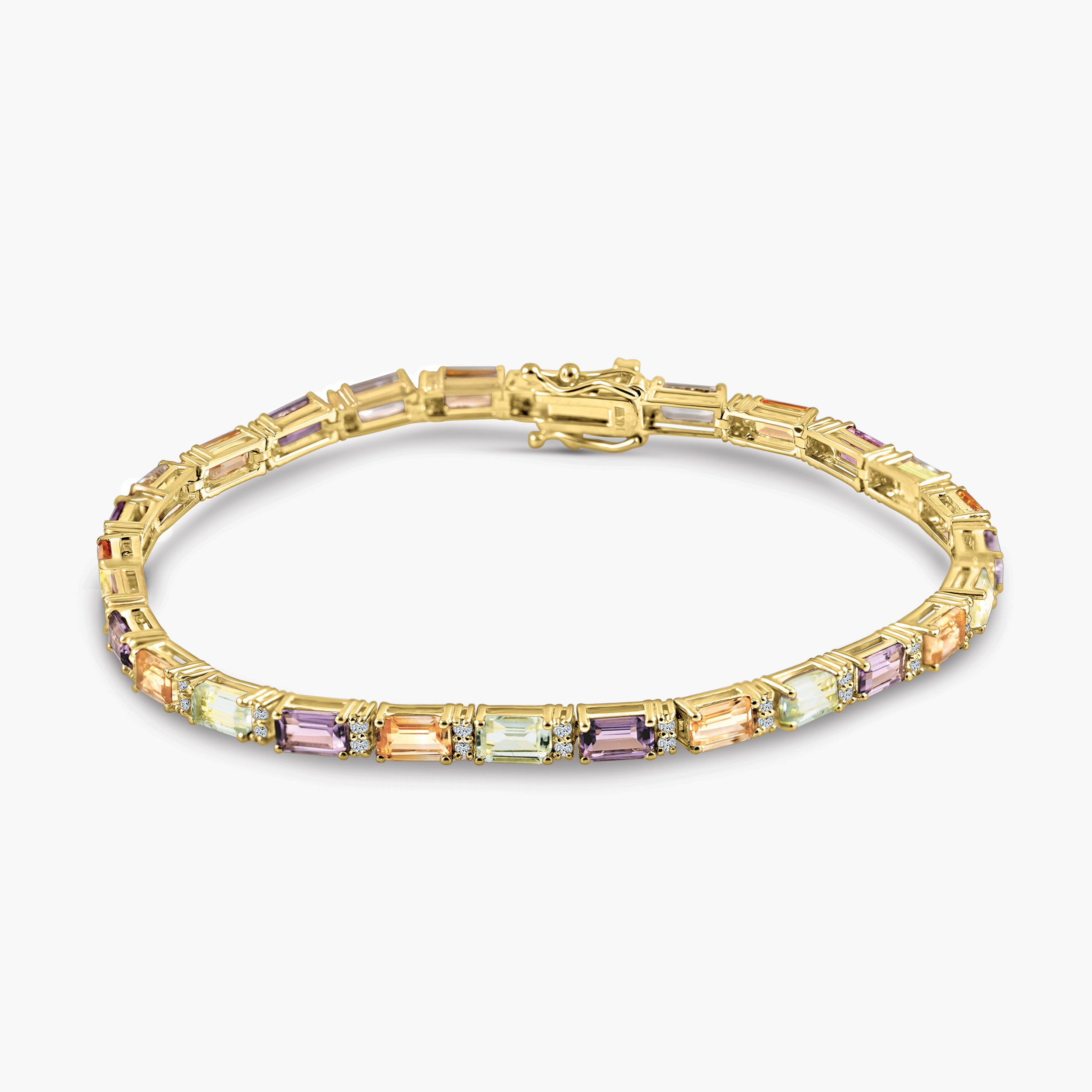 צמיד זהב 14K משובץ יהלומים ואבני חן