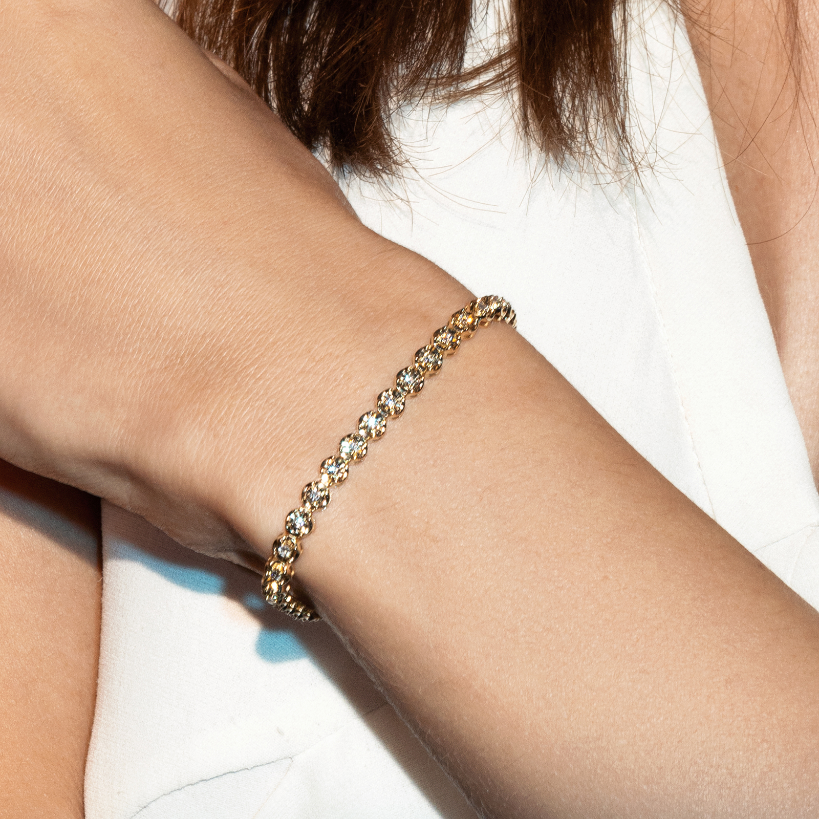 צמיד נואל מזהב בסגנון טניס ובשיבוץ יהלומים