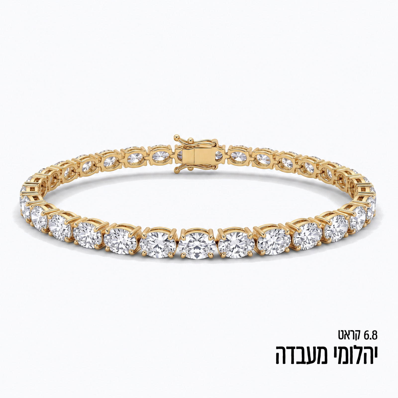 צמיד טניס זהב 14K משובץ יהלומי מעבדה בחיתוך אובלי