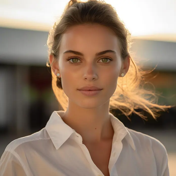 עגילי זהב צמודים בצורת שמש משובצים יהלומים