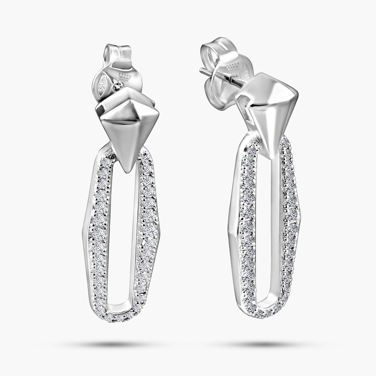 עגילי זהב לבן 14K עם יהלומים.