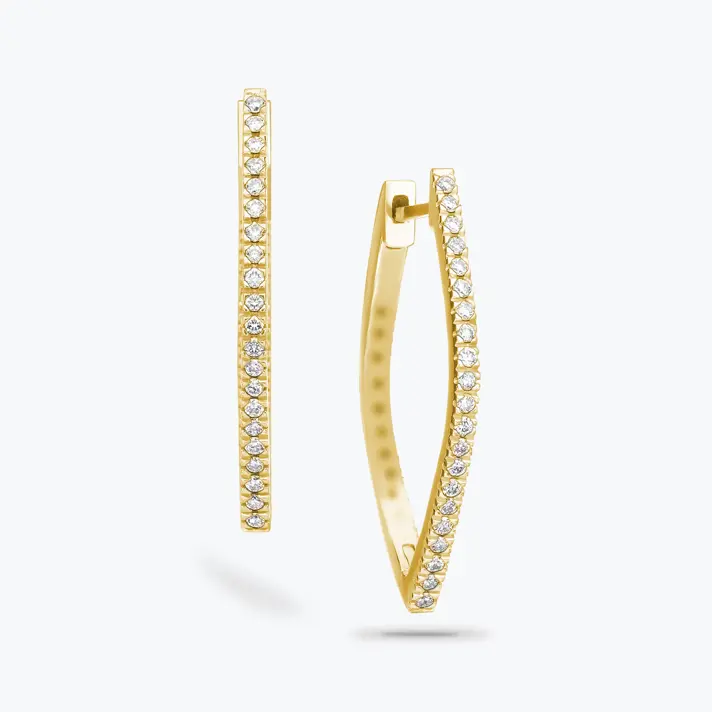 עגילי זהב מעויינים משובצים ביהלומים