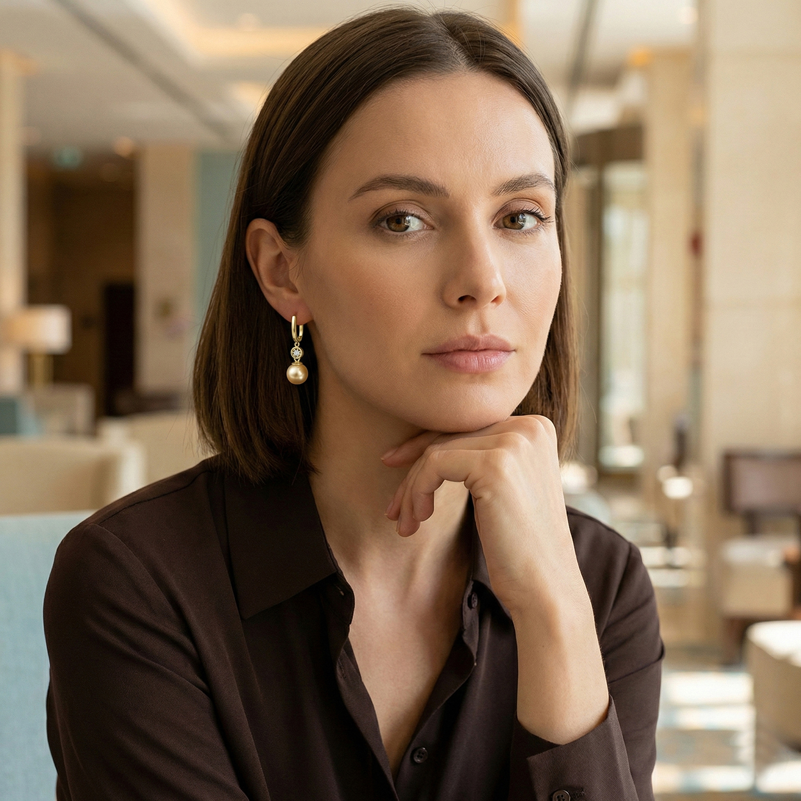 עגילי זהב 14K עם פנינים ויהלומים