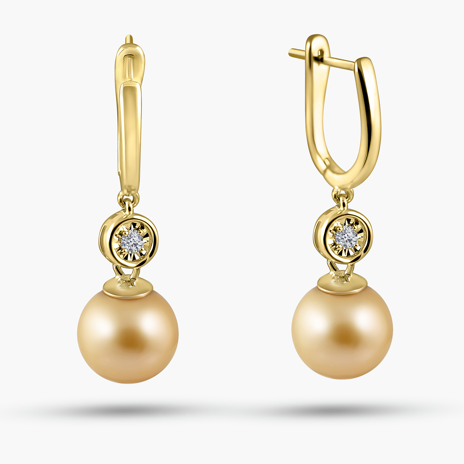 עגילי זהב 14K עם פנינים ויהלומים