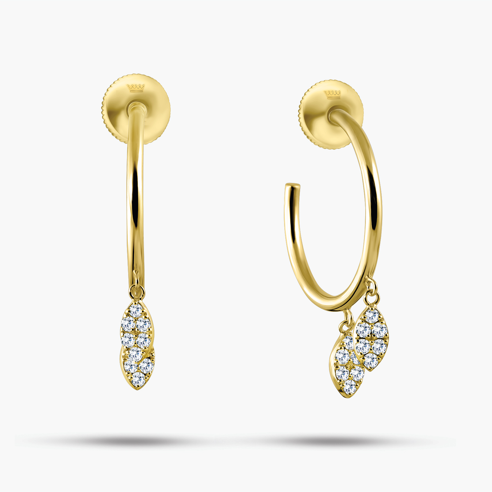 עגילי חישוק זהב בשיבוץ טיפות יהלומים