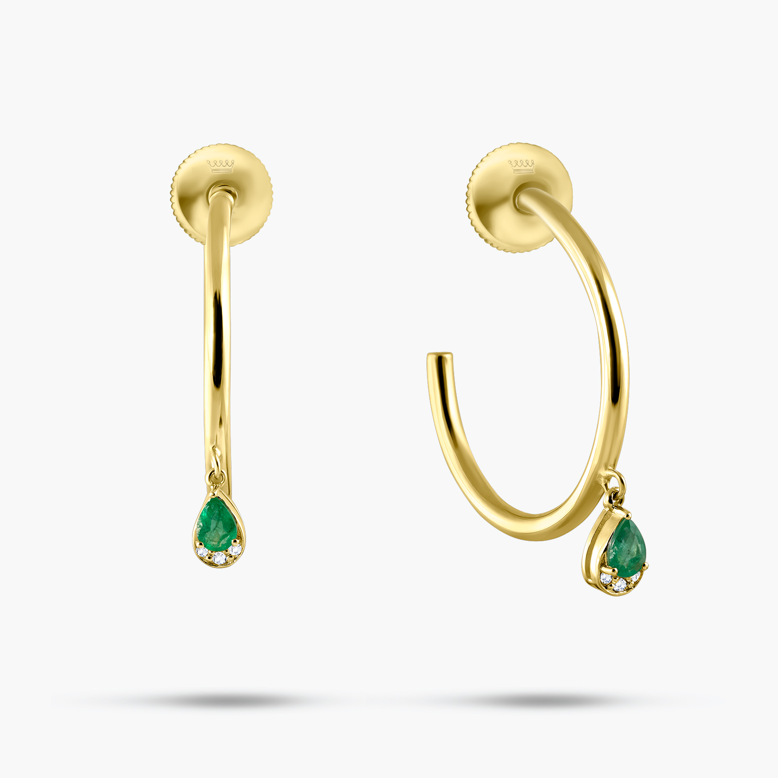 עגילי חישוק זהב עם אמרלד ויהלומים