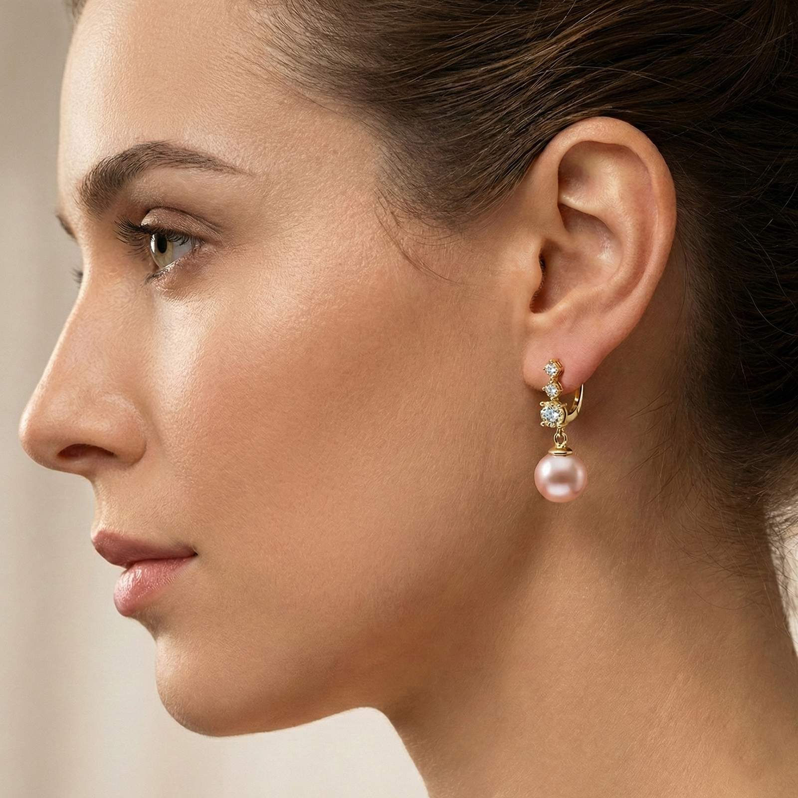 עגילי זהב 14K עם פנינים ויהלומים