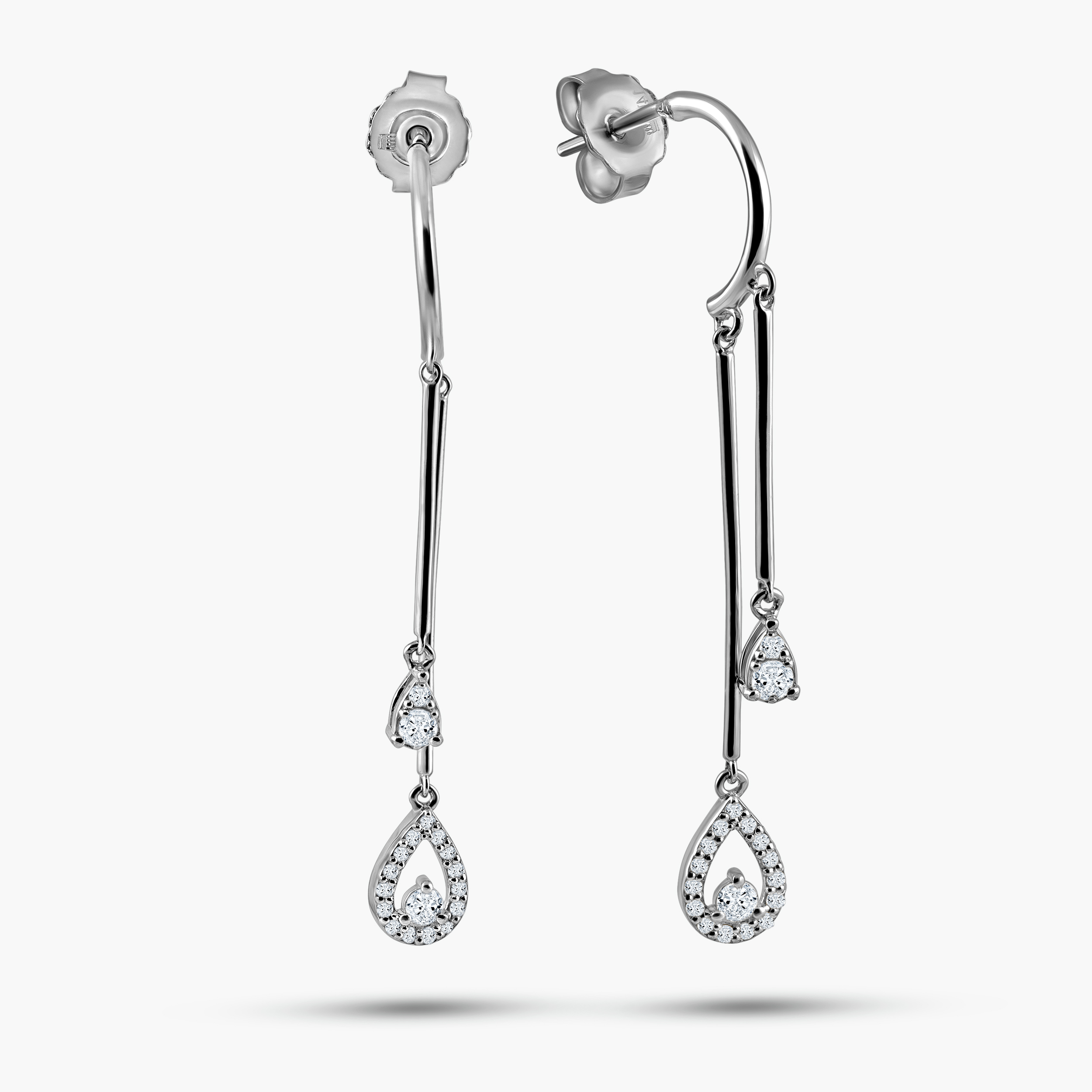 עגילי זהב 14K משובצים יהלומים בעיצוב טיפה תלוי ארוך