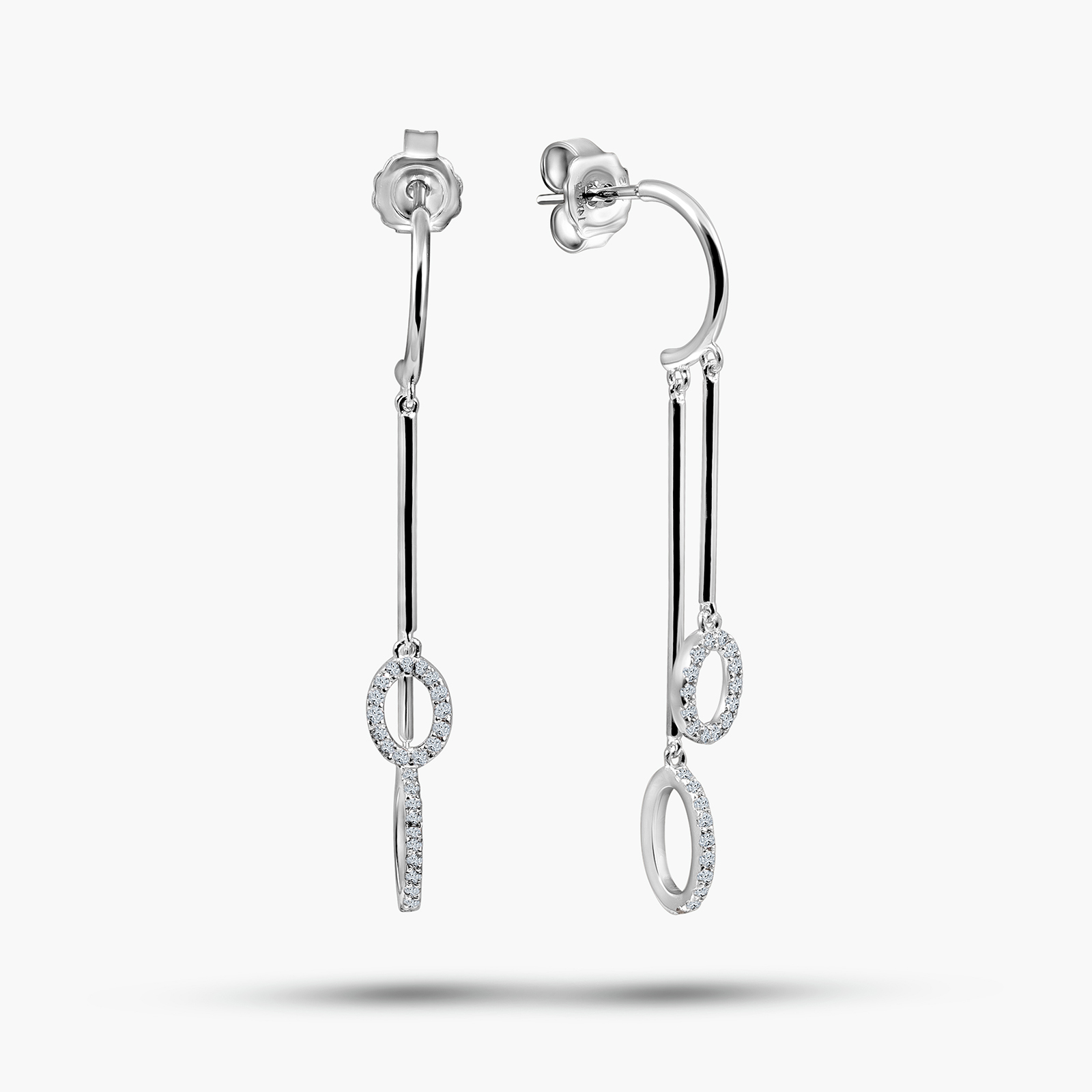 עגילי זהב 14K משובצים יהלומים בעיצוב אלמנטים תלויים