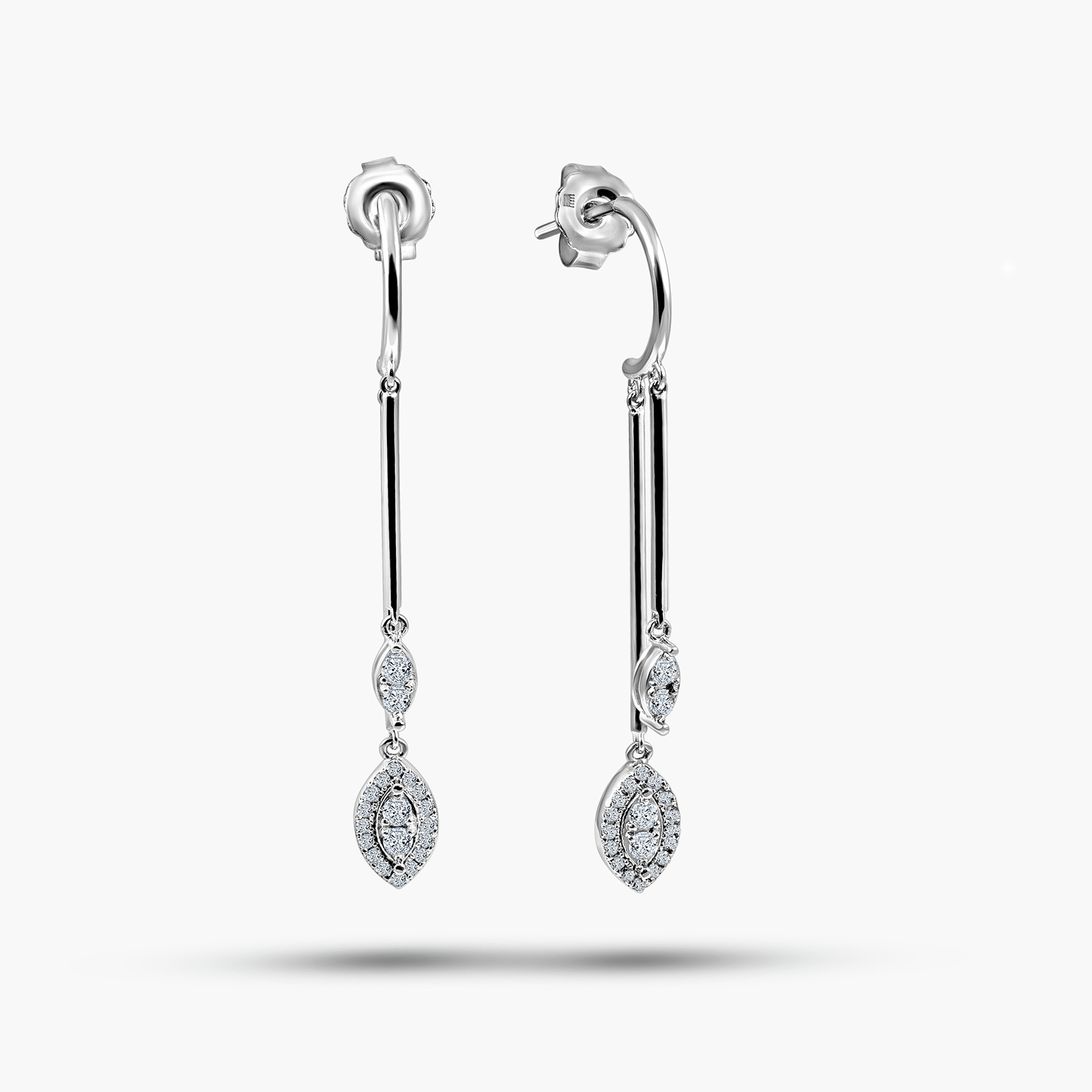 עגילי זהב 14K משובצים יהלומים בעיצוב טיפה תלוי ארוך