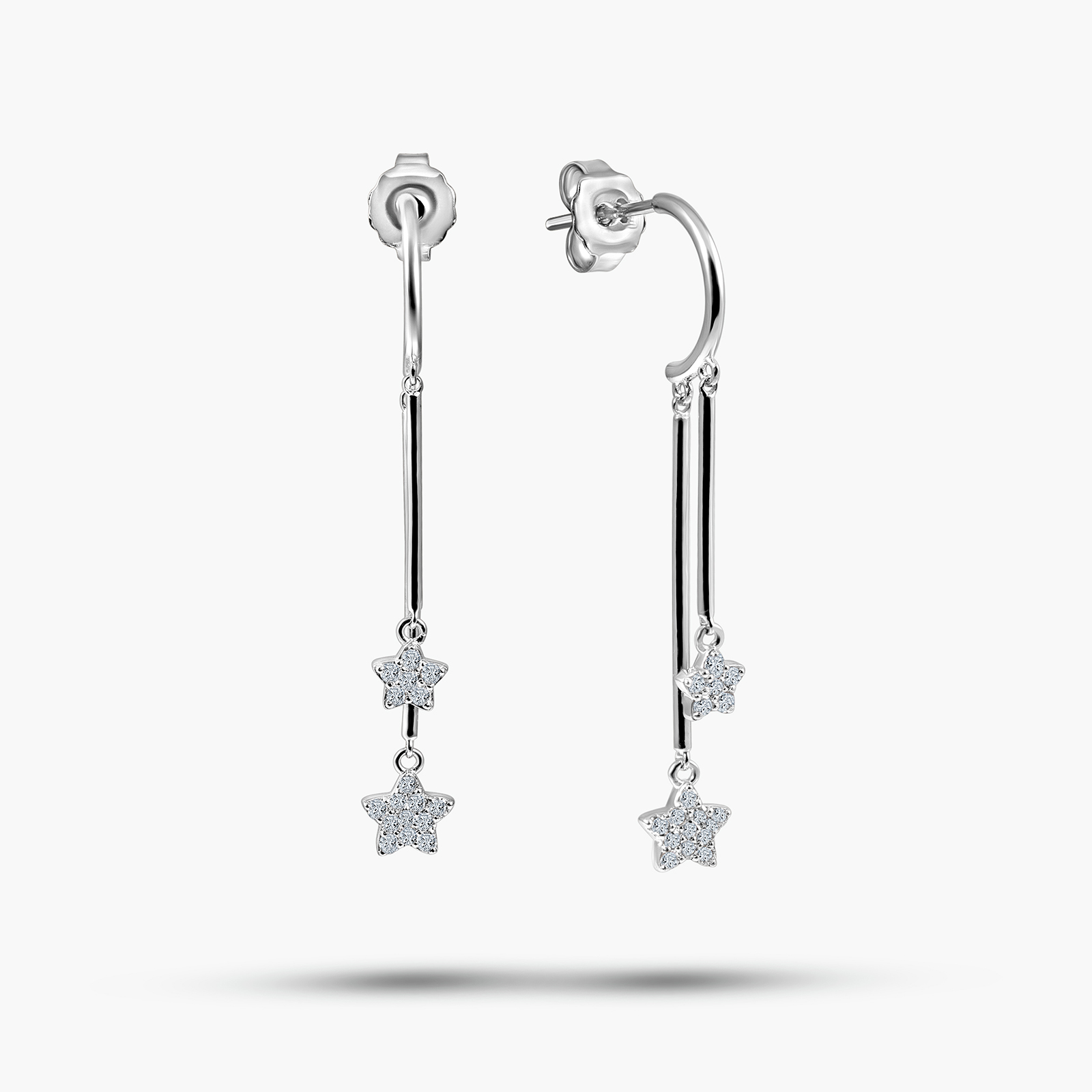 עגילי זהב 14K משובצים יהלומים בעיצוב כוכבים תלויים