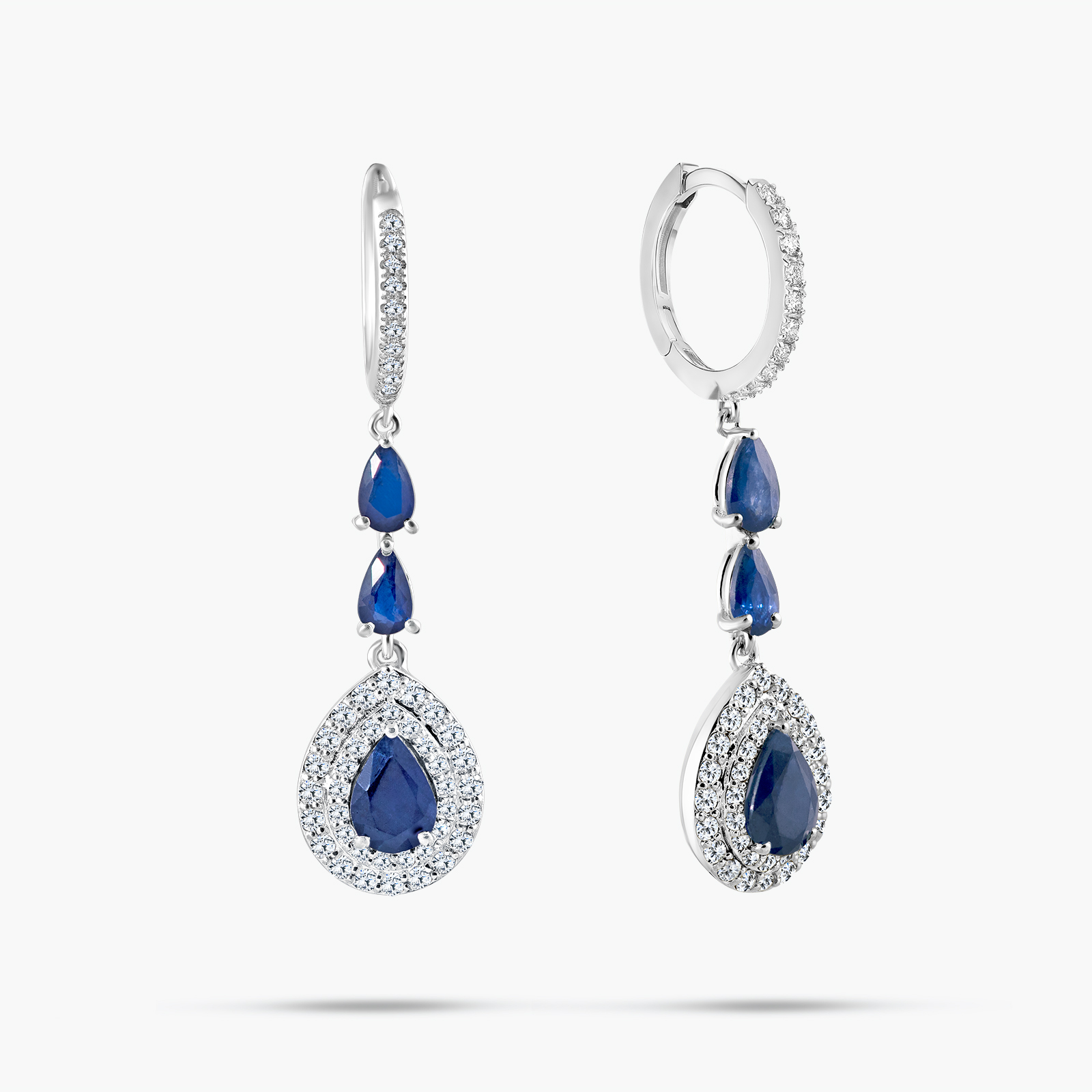 עגיל זהב בשיבוץ טיפות ספירים ויהלומים