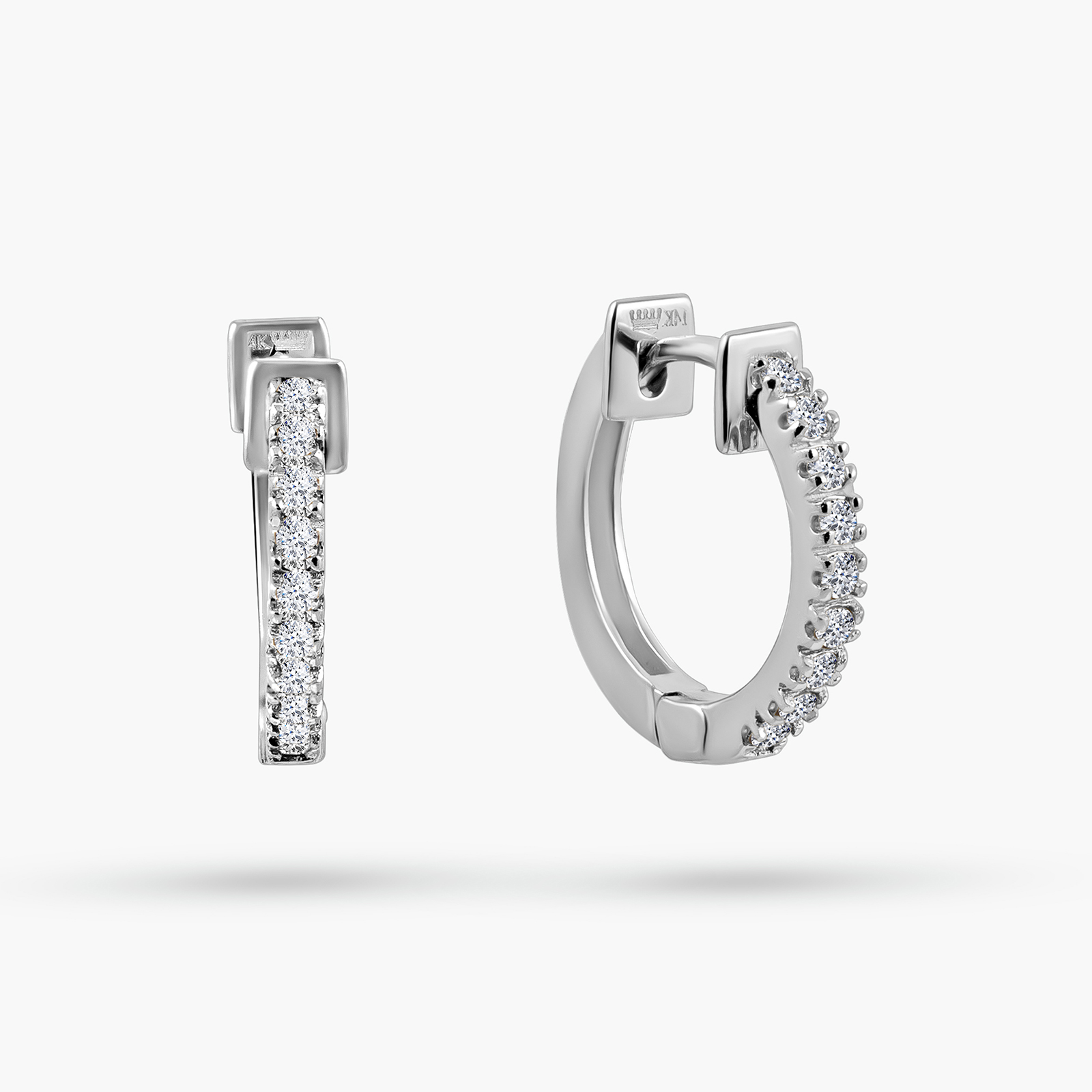 עגילי זהב לבן 14K משובצים יהלומים