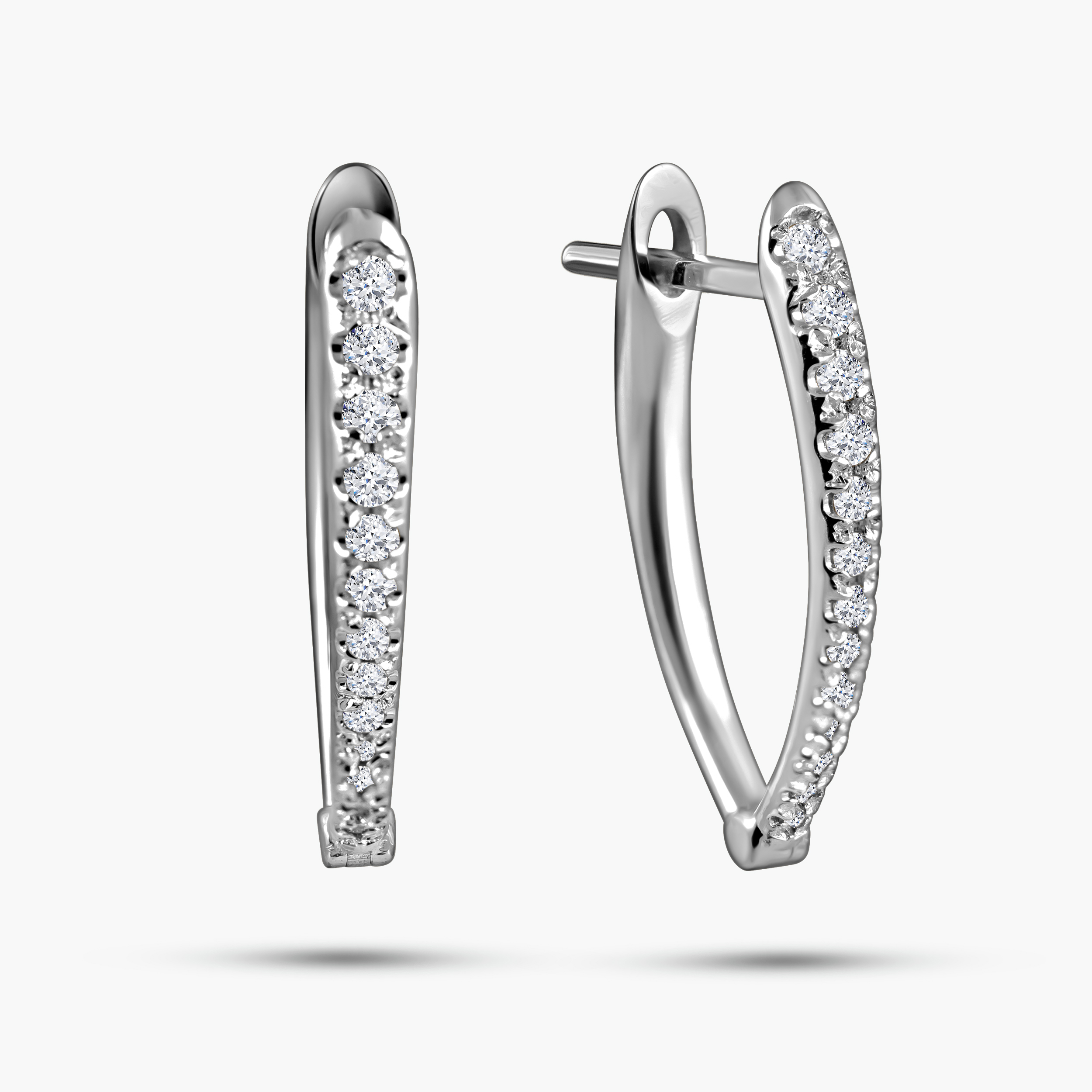 עגילי זהב לבן 14K משובצים יהלומים