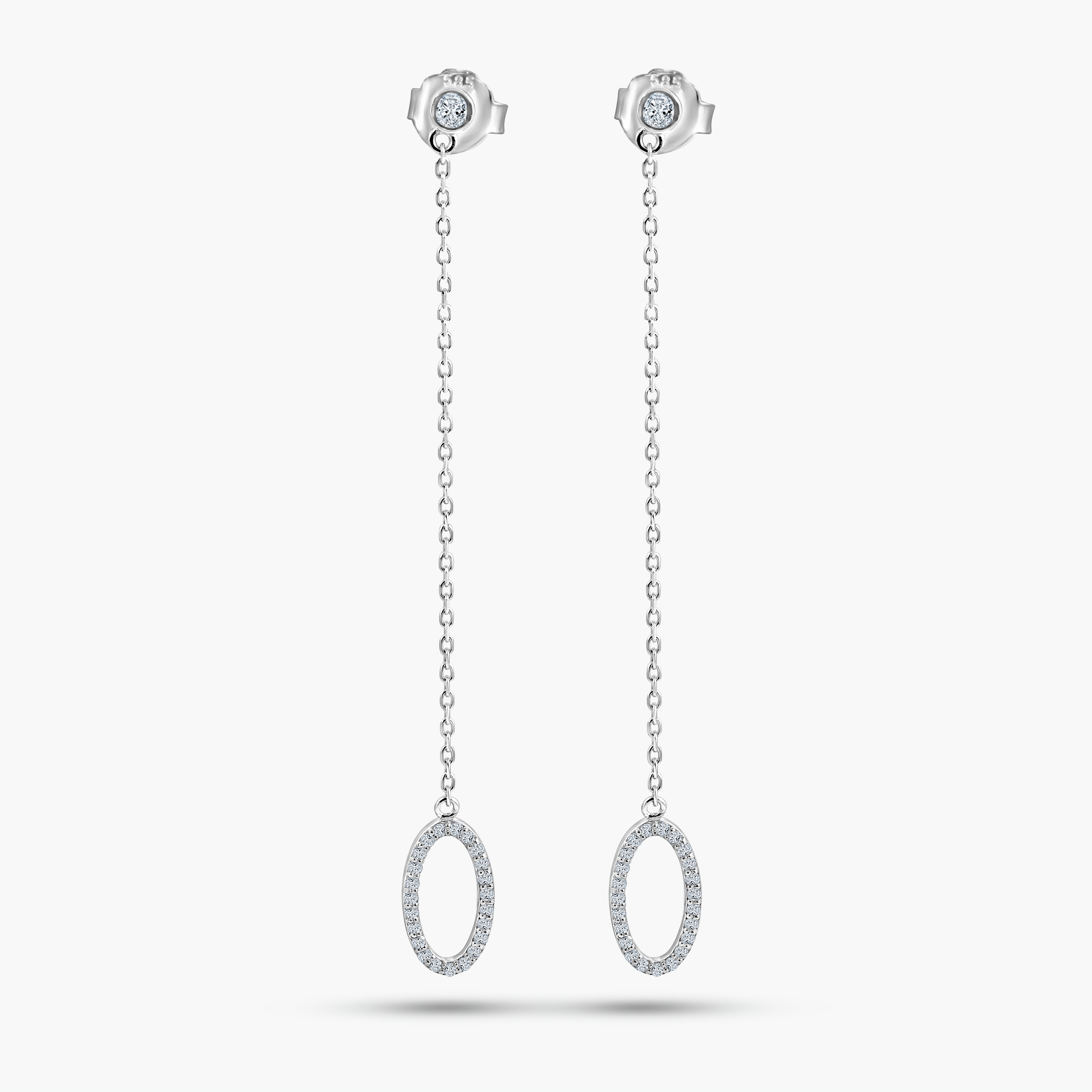 עגילי זהב 14K תלויים בשיבוץ יהלומים