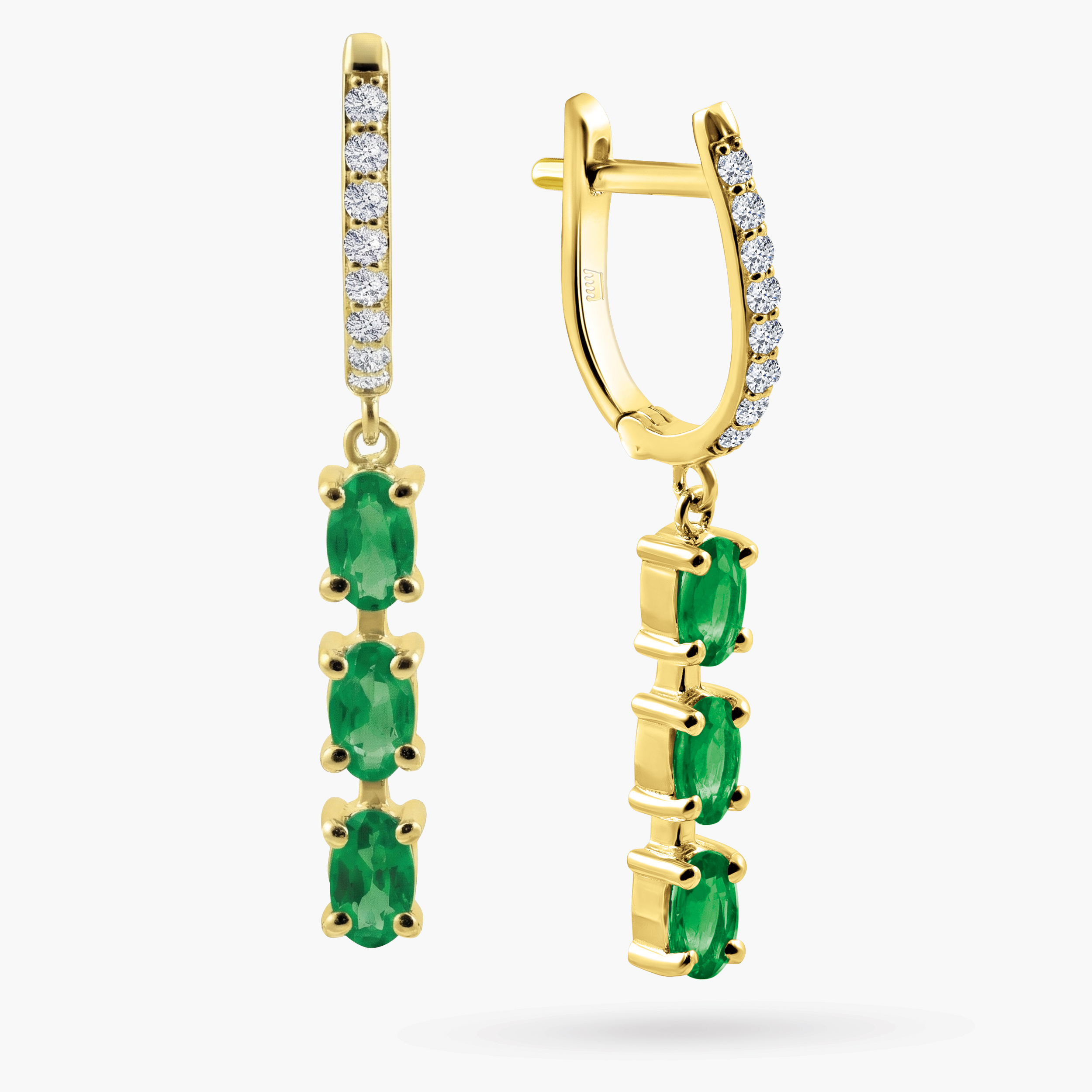 עגילי ISLA מזהב 14K עם יהלומים ואמרלד