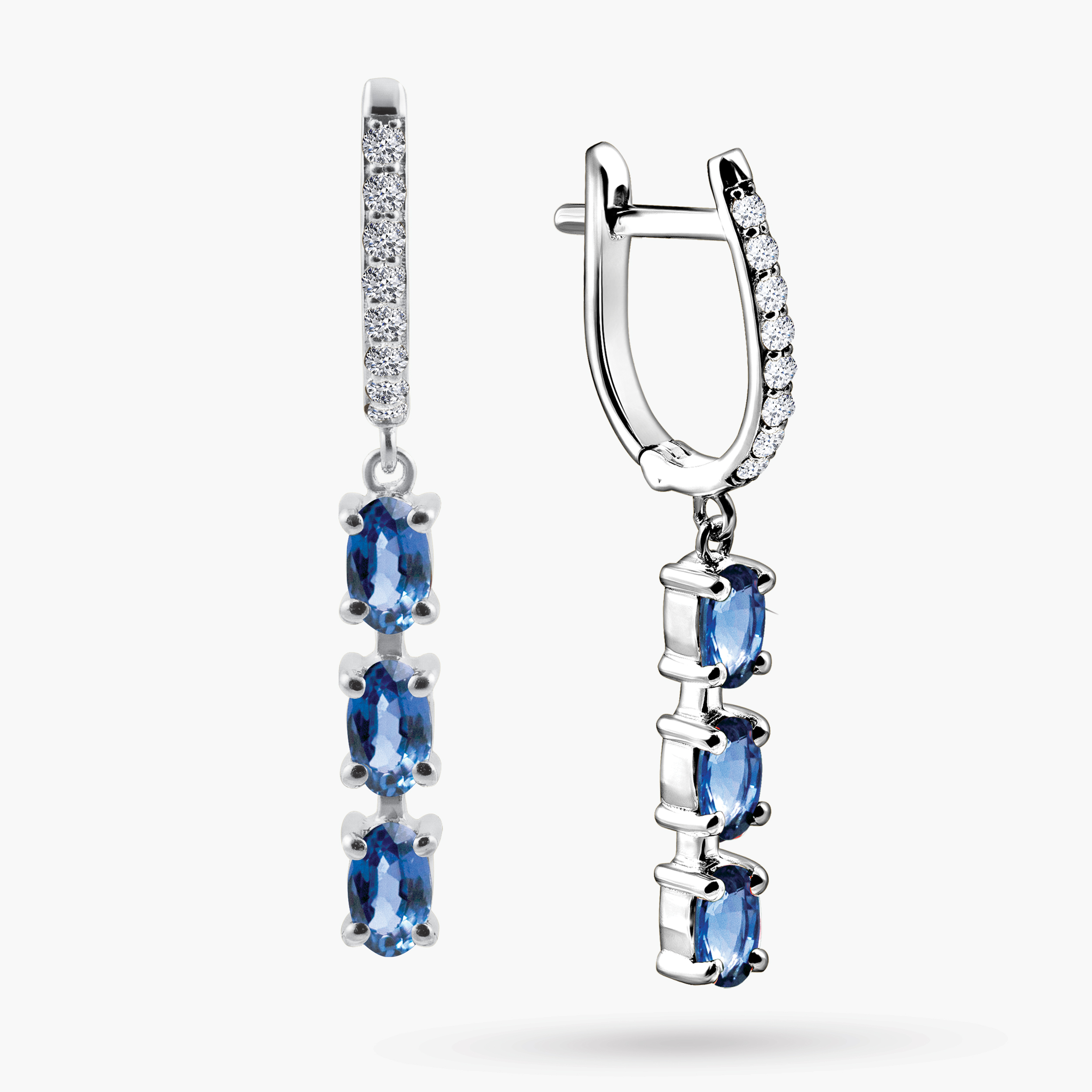 עגילי ISLA מזהב 14K עם יהלומים וספיר