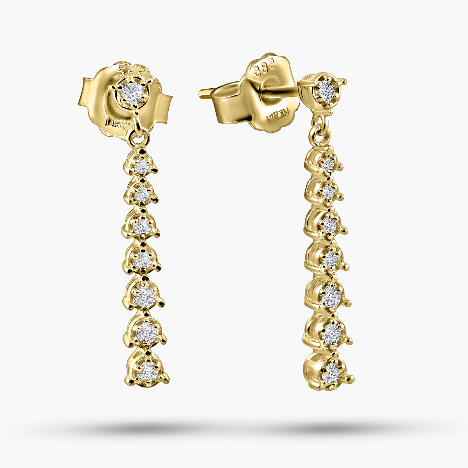 עגילי זהב 14K משובצים יהלומים בתלייה ישרה