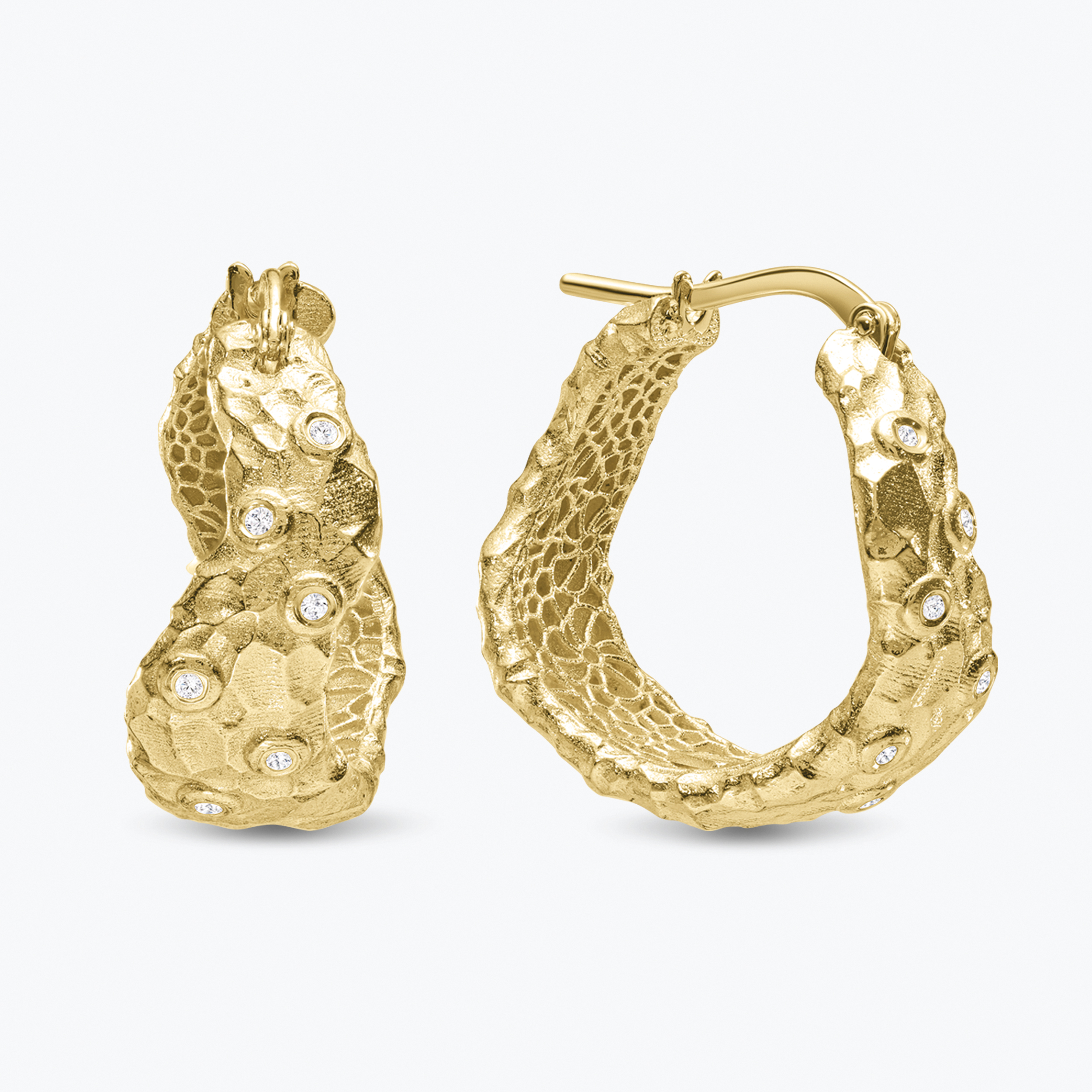 עגילי זהב 14K מחוספסים בשיבוץ יהלומים