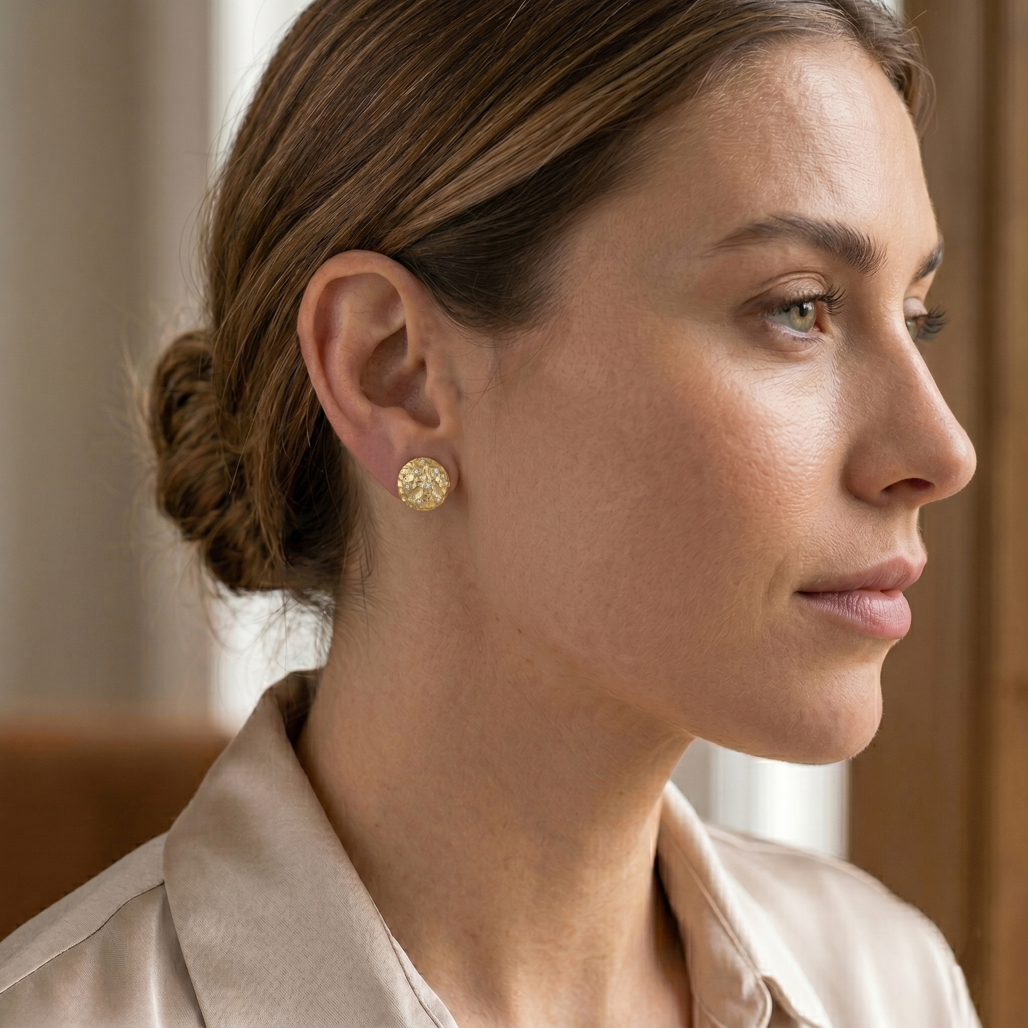 עגילי זהב 14K משובצים יהלומים