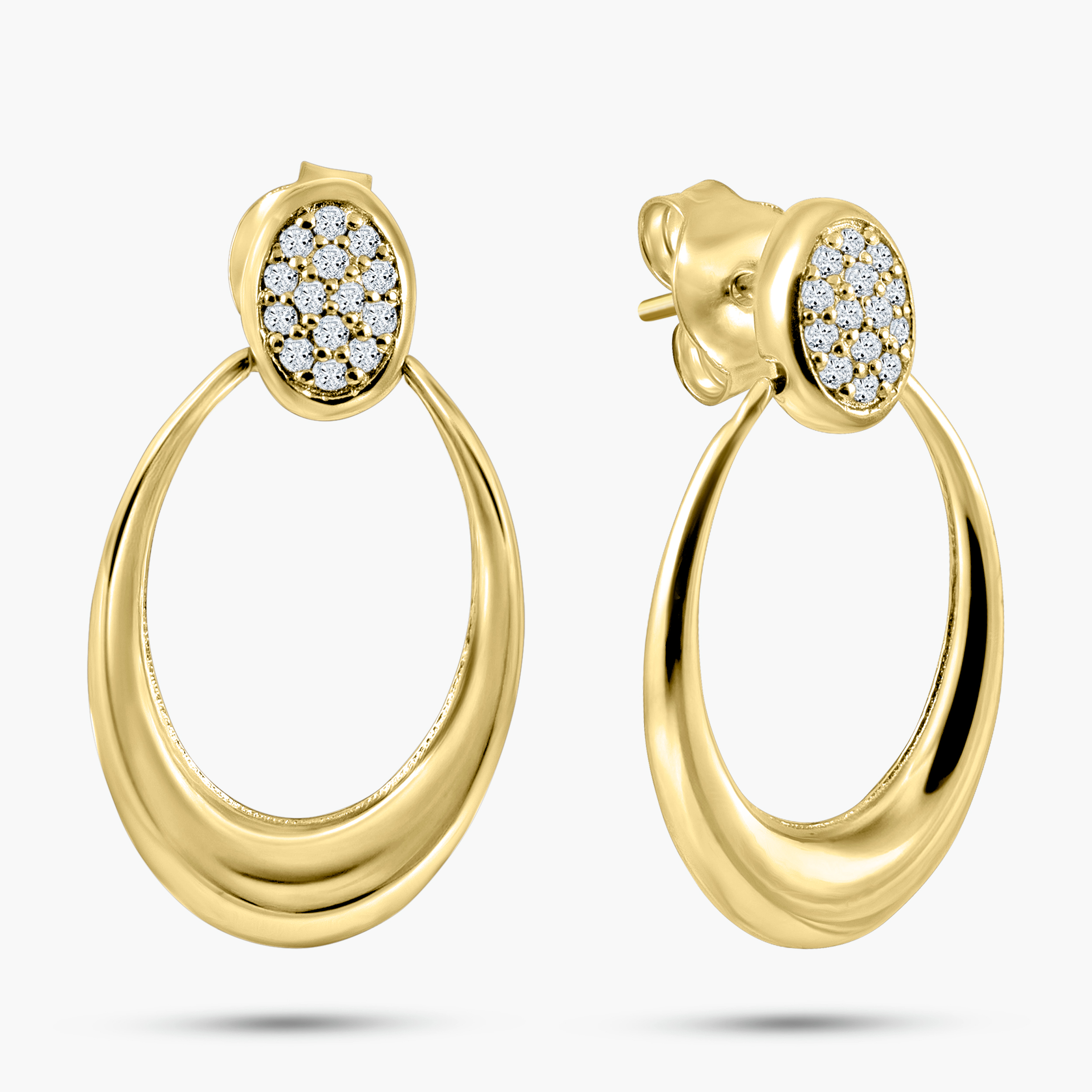 עגילי זהב 14K תלויים בשיבוץ יהלומים