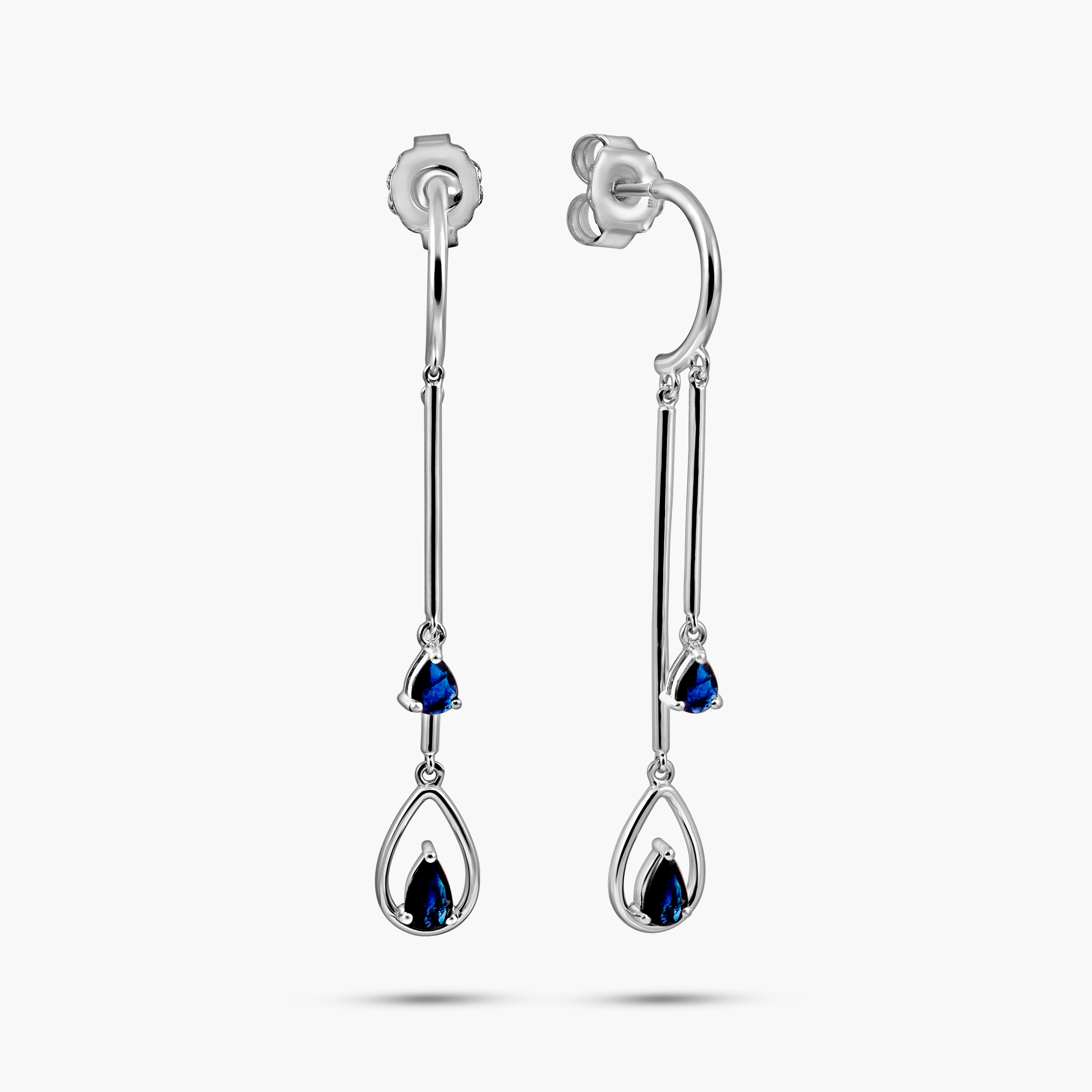 עגילי זהב 14K משובצים יהלומים ואבני ספיר