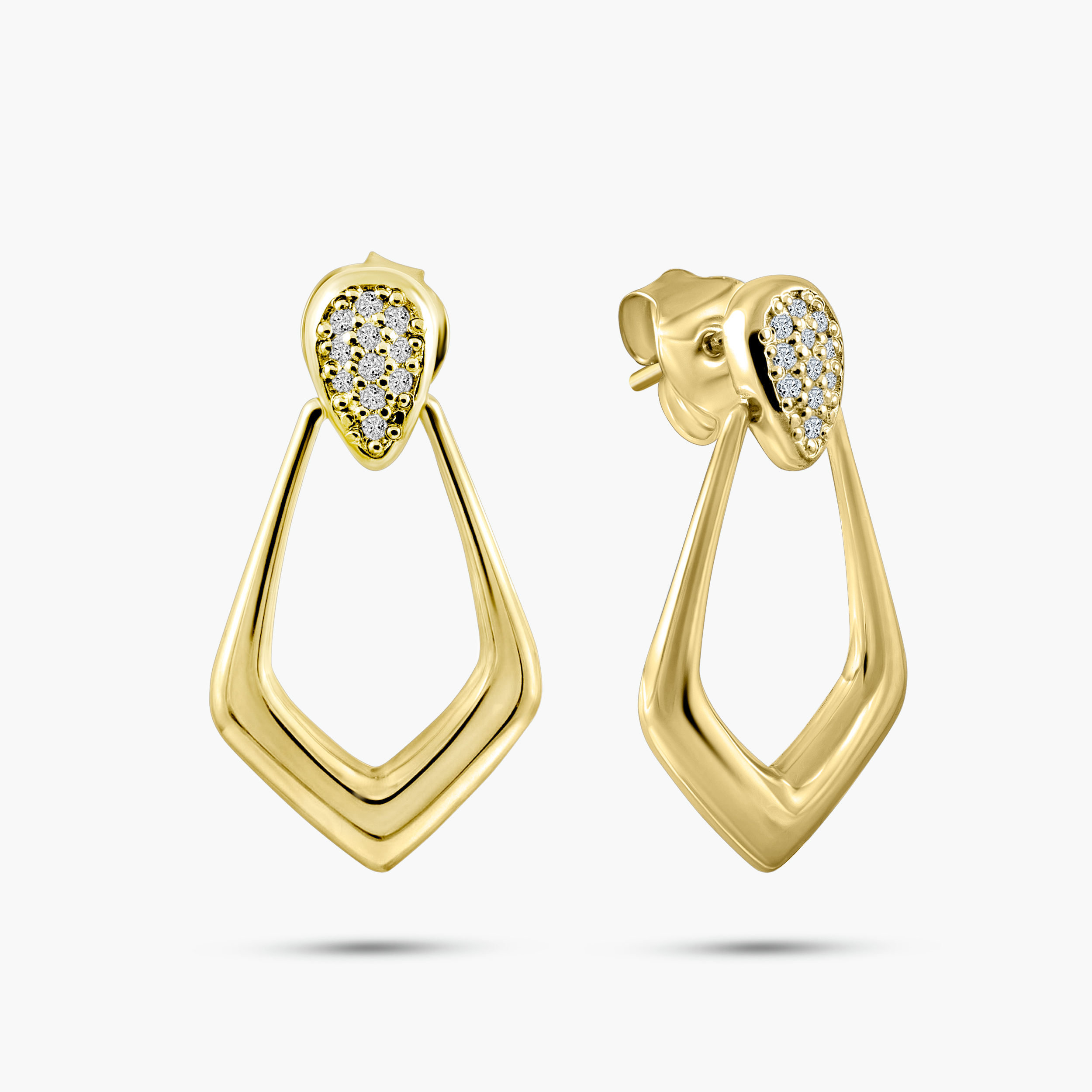 עגילי זהב 14K משובצים יהלומים בעיצוב טיפה פתוחה