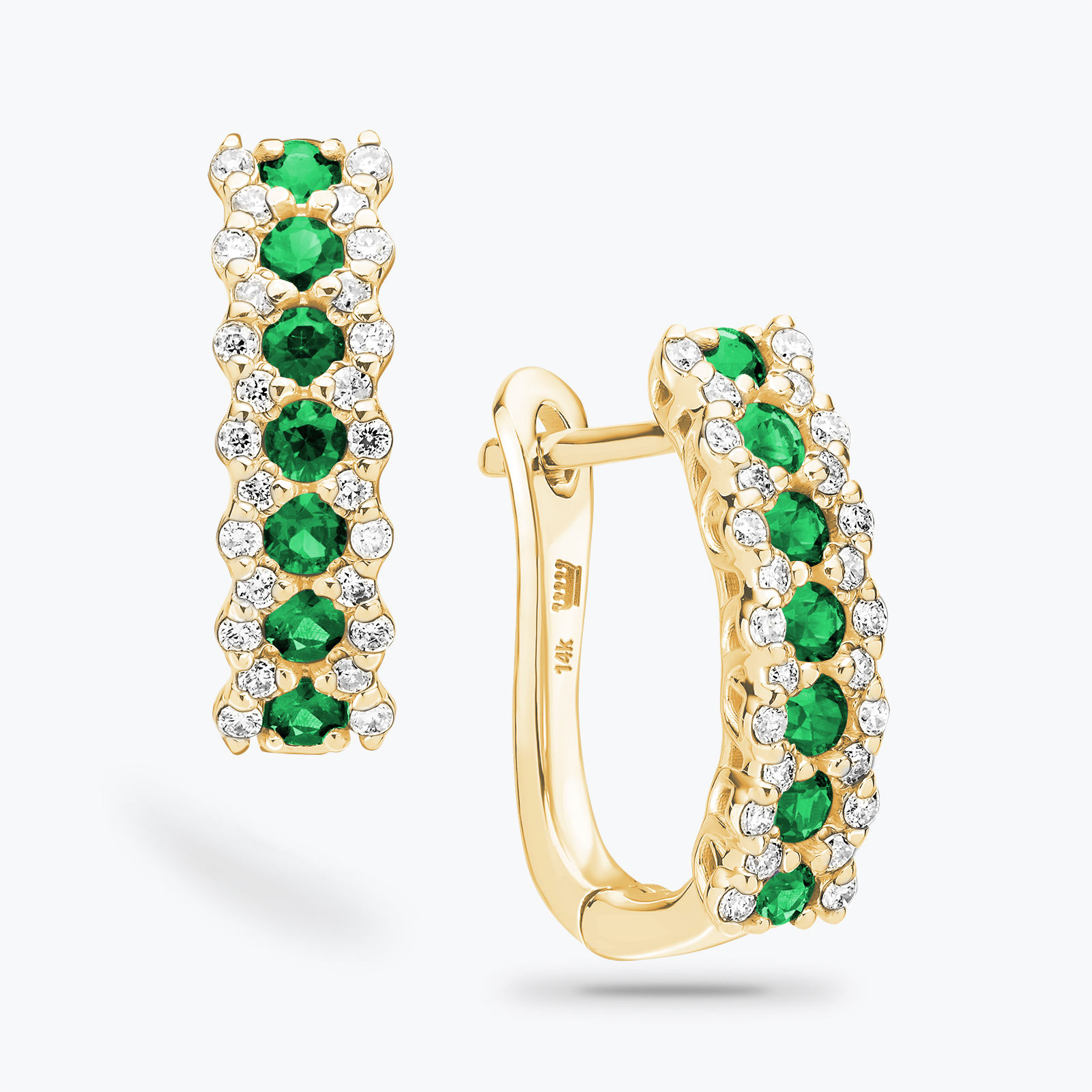 עגילי זהב בשילוב אמרלד ויהלומים טבעיים