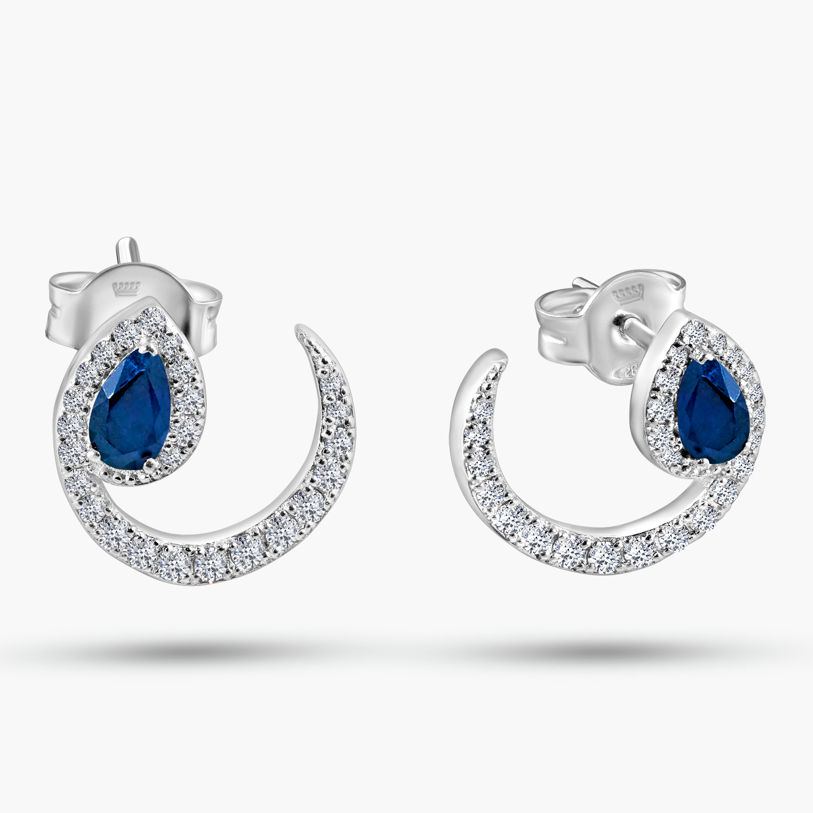 עגילי יהלומים וספירים כחולים