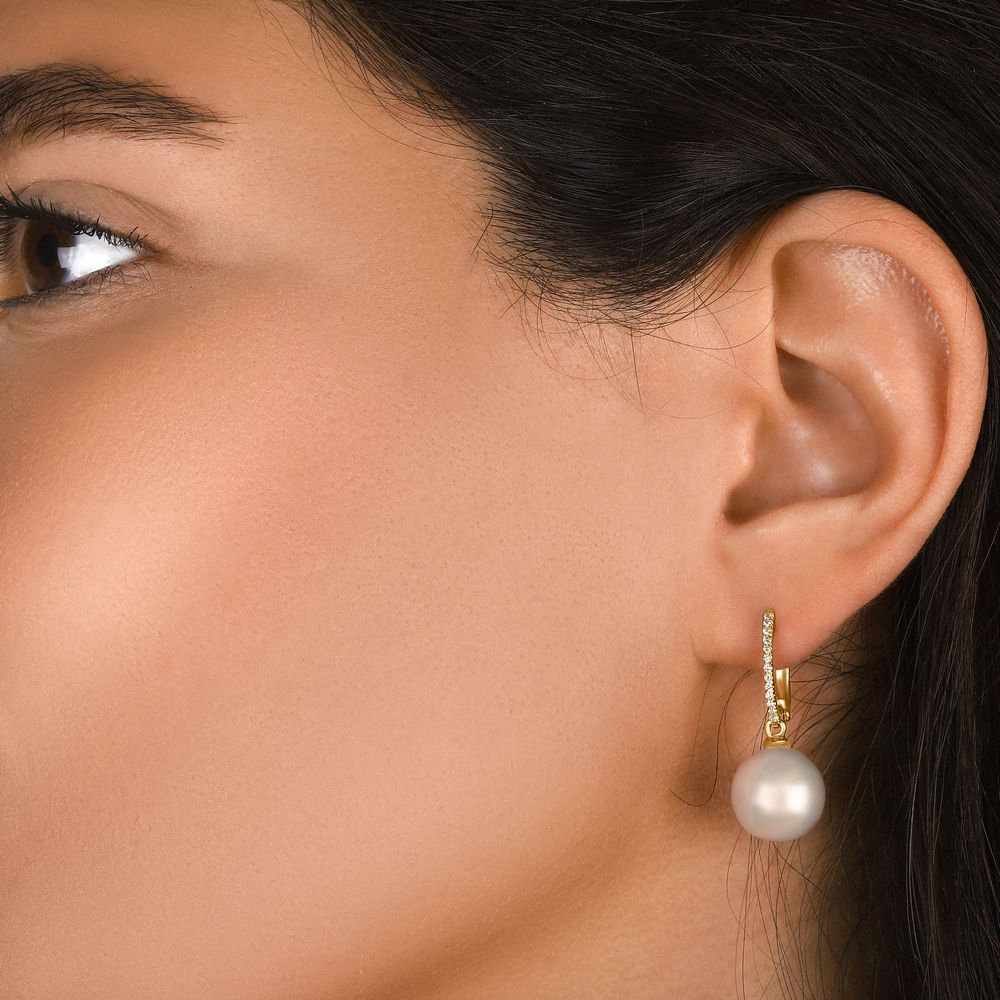 עגילי זהב פנינים ויהלומים