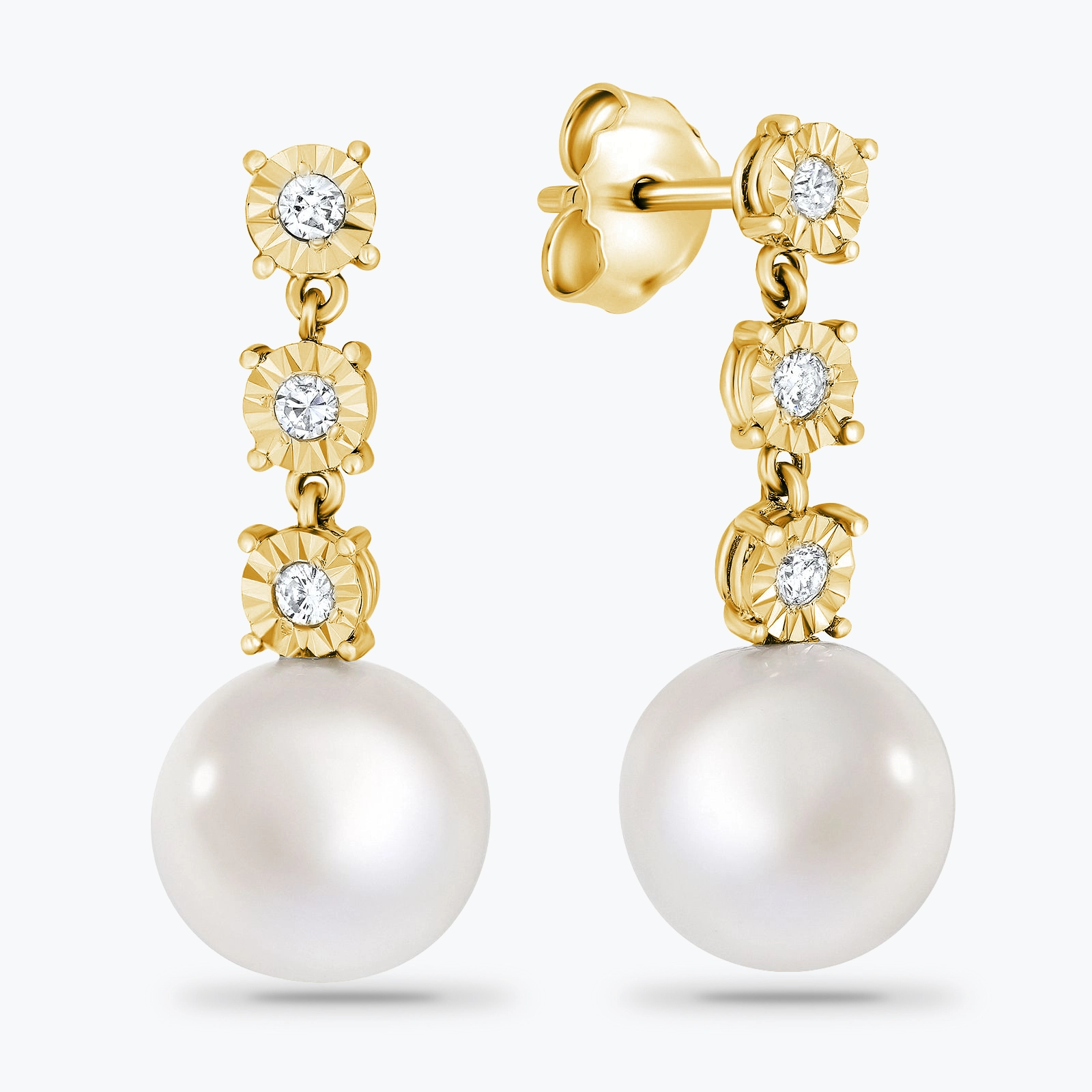 עגילי זהב בשיבוץ פנינים ויהלומים