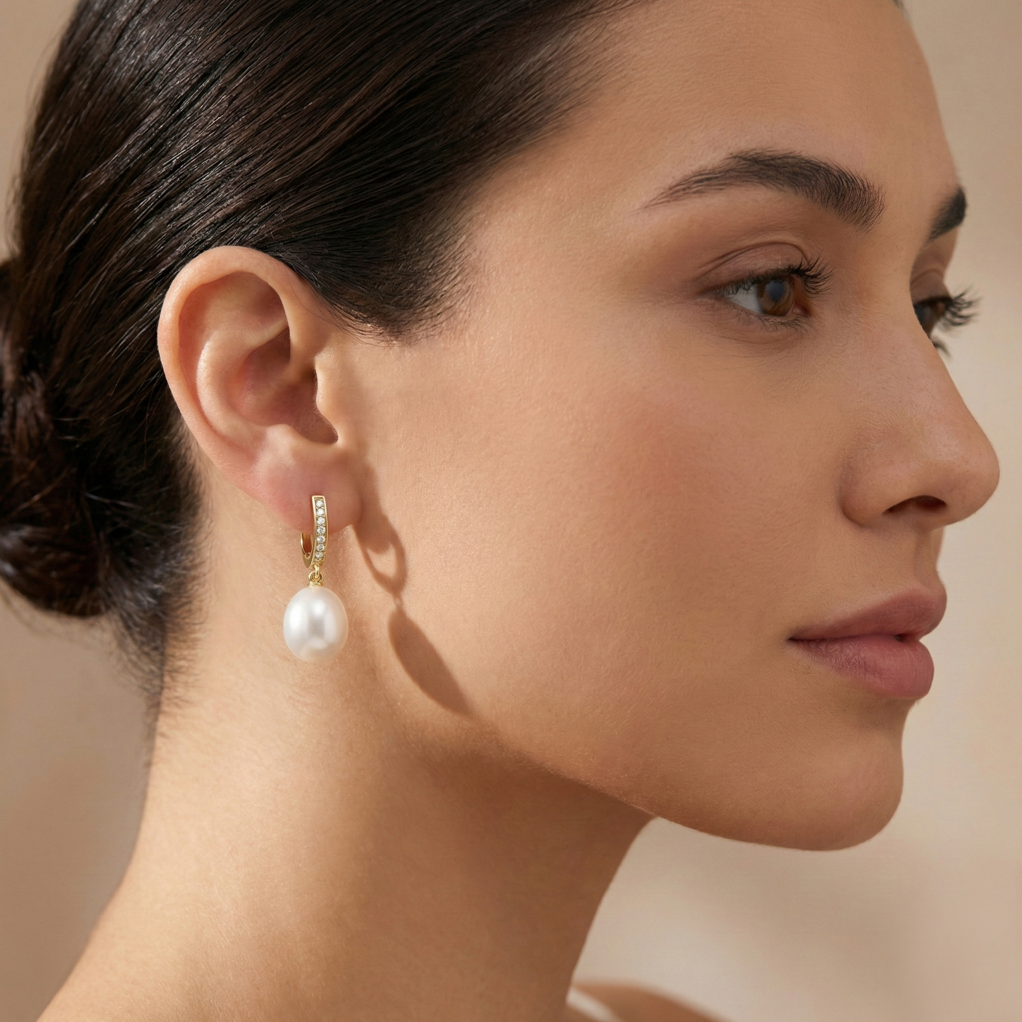 עגילי פנינים ויהלומים 0.18 קראט