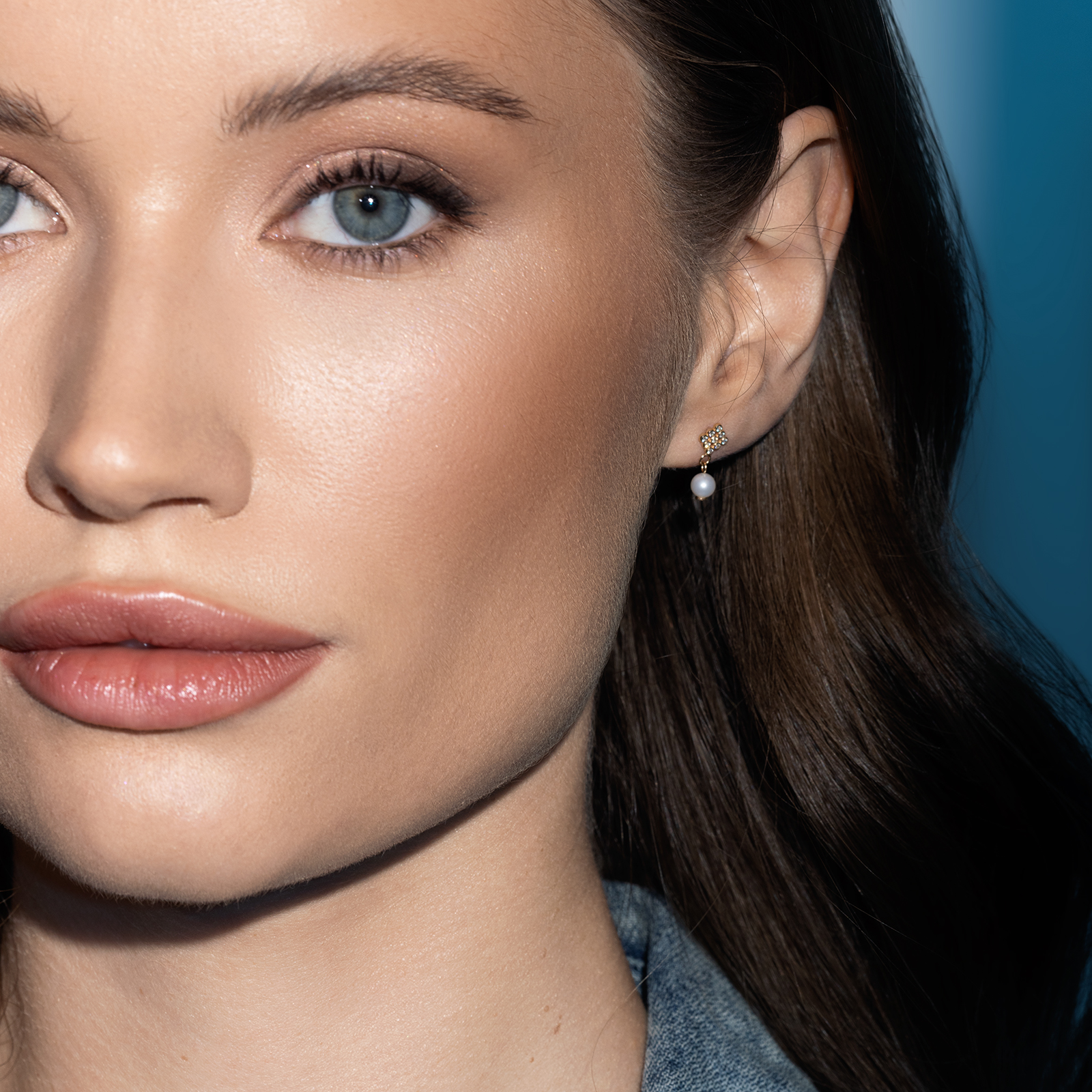 עגילי יהלומים עם פנינה