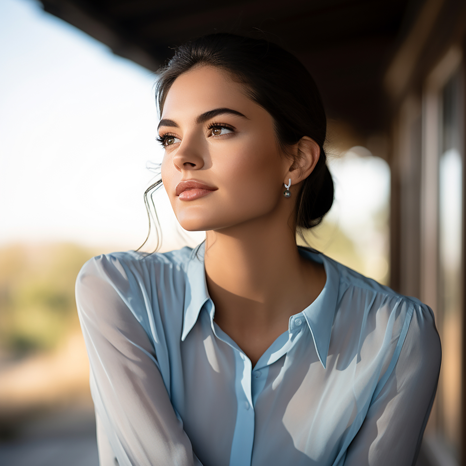 עגילי פנינים שחורות ויהלומים