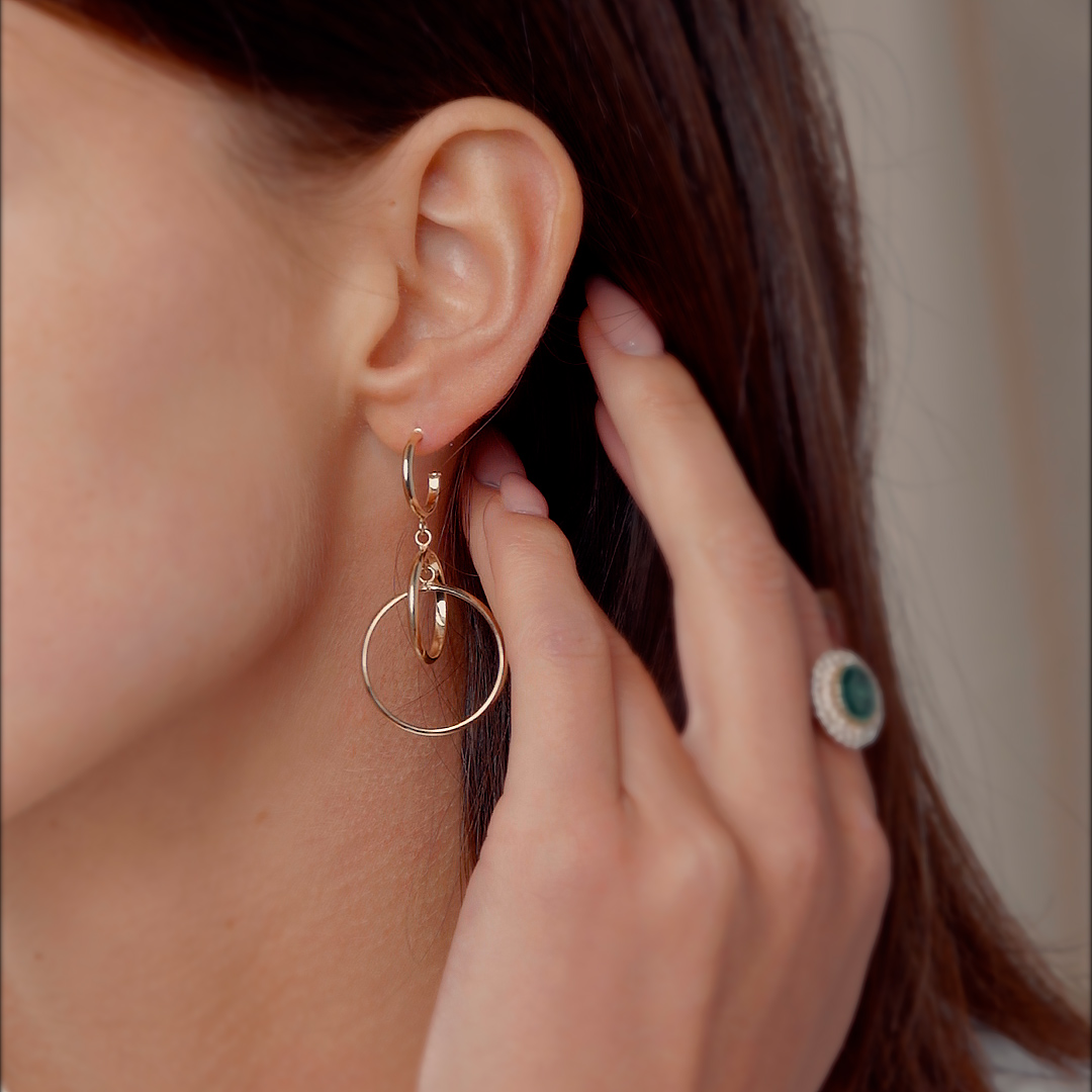 עגילים 3 חישוקים מחוברים 4.5 ס"מ אורך