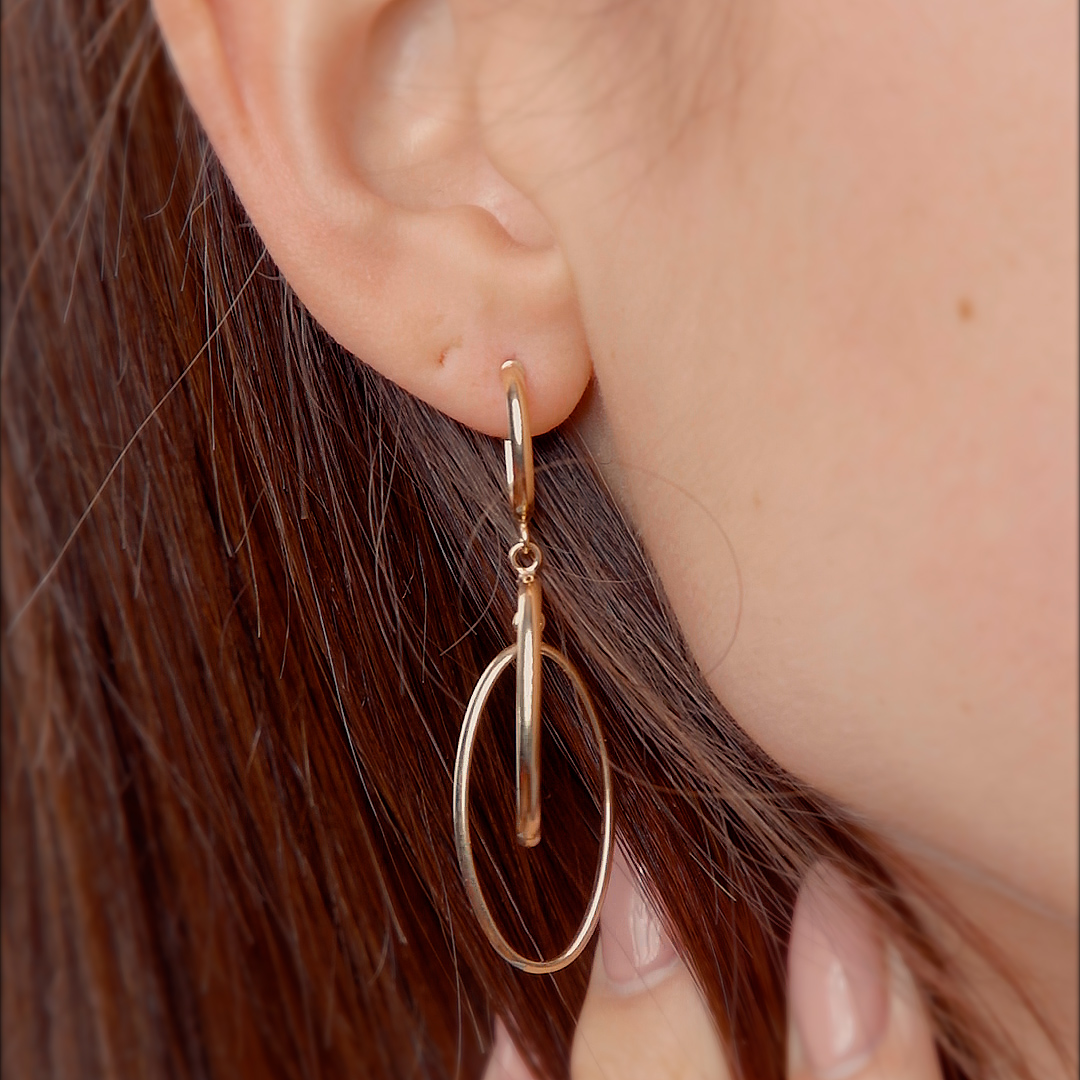 עגילי זהב 2 חישוקים באורך 5 ס"מ