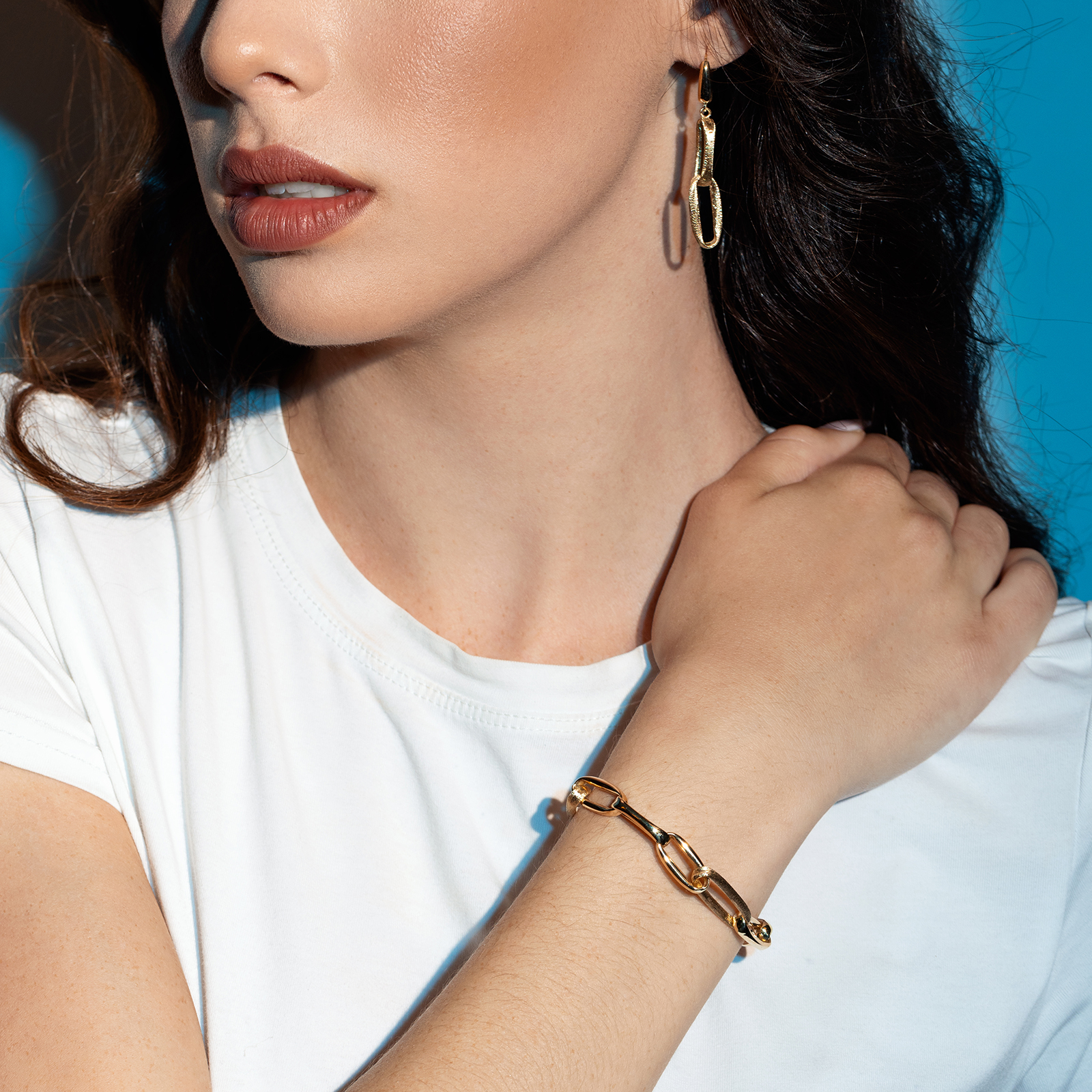 צמיד זהב חוליות מסדרת ג'ולין עם 3 חוליות SATEN מט